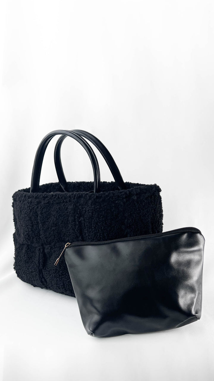 Black Faux Fur Rectangular Handbag