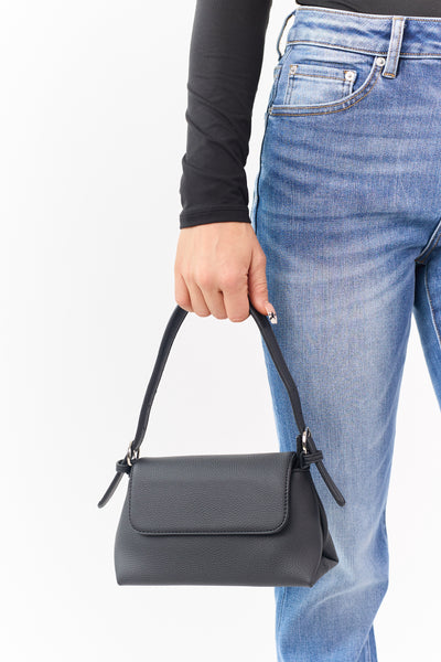 Black Faux Leather Adjustable Buckle Strap Handbag