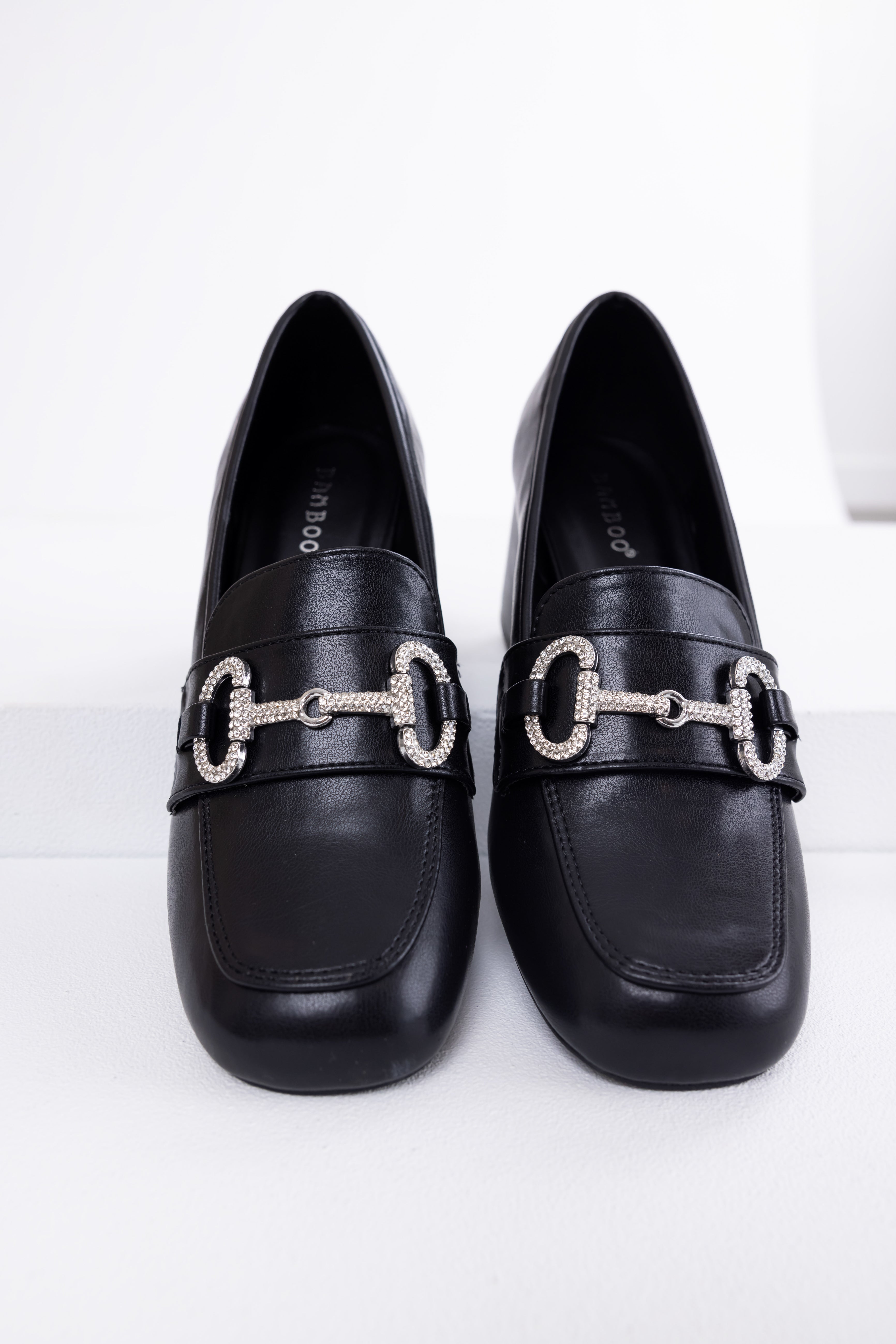Black Faux Leather Block Heel Loafers | Lime Lush Boutique