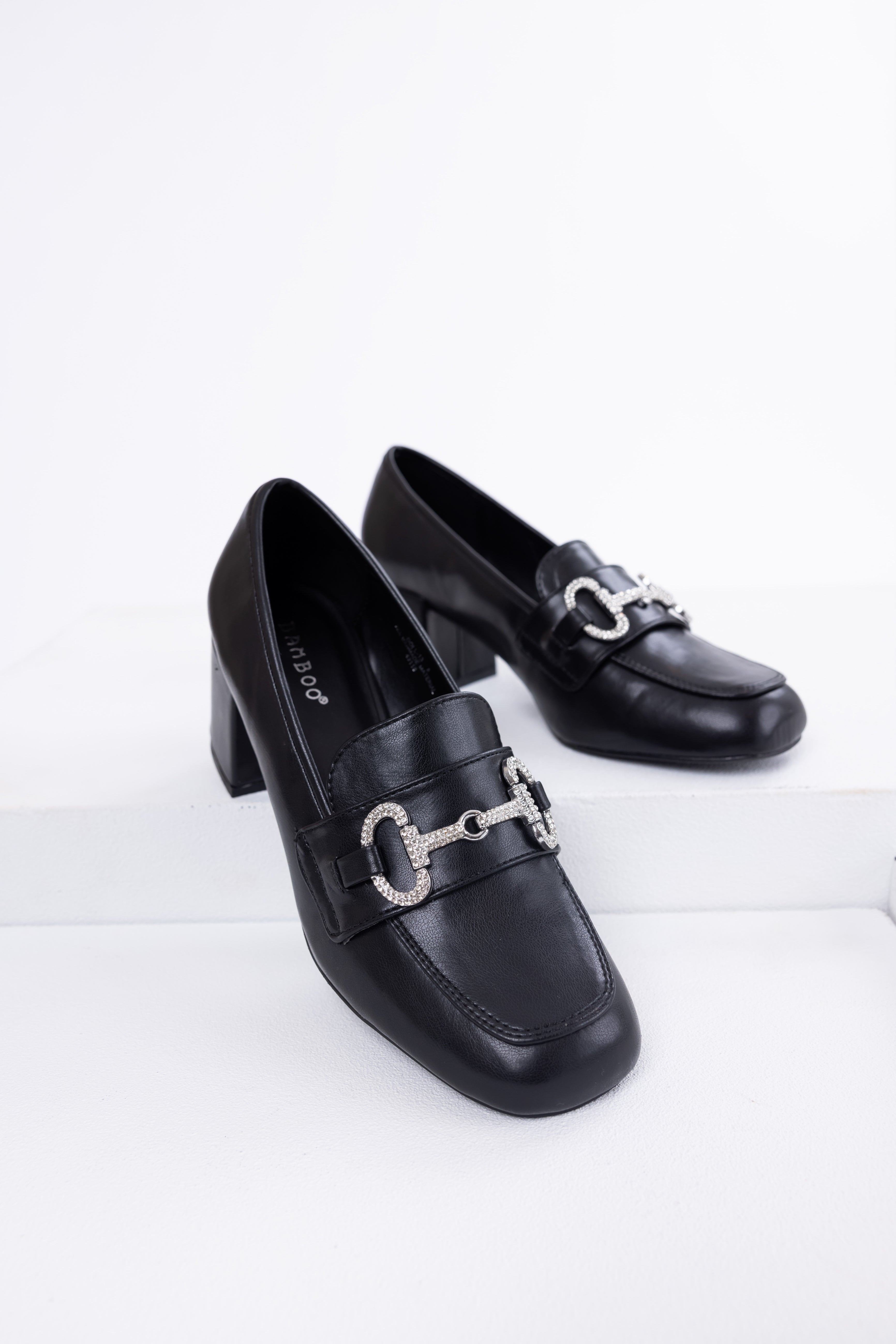 Black Faux Leather Block Heel Loafers | Lime Lush Boutique
