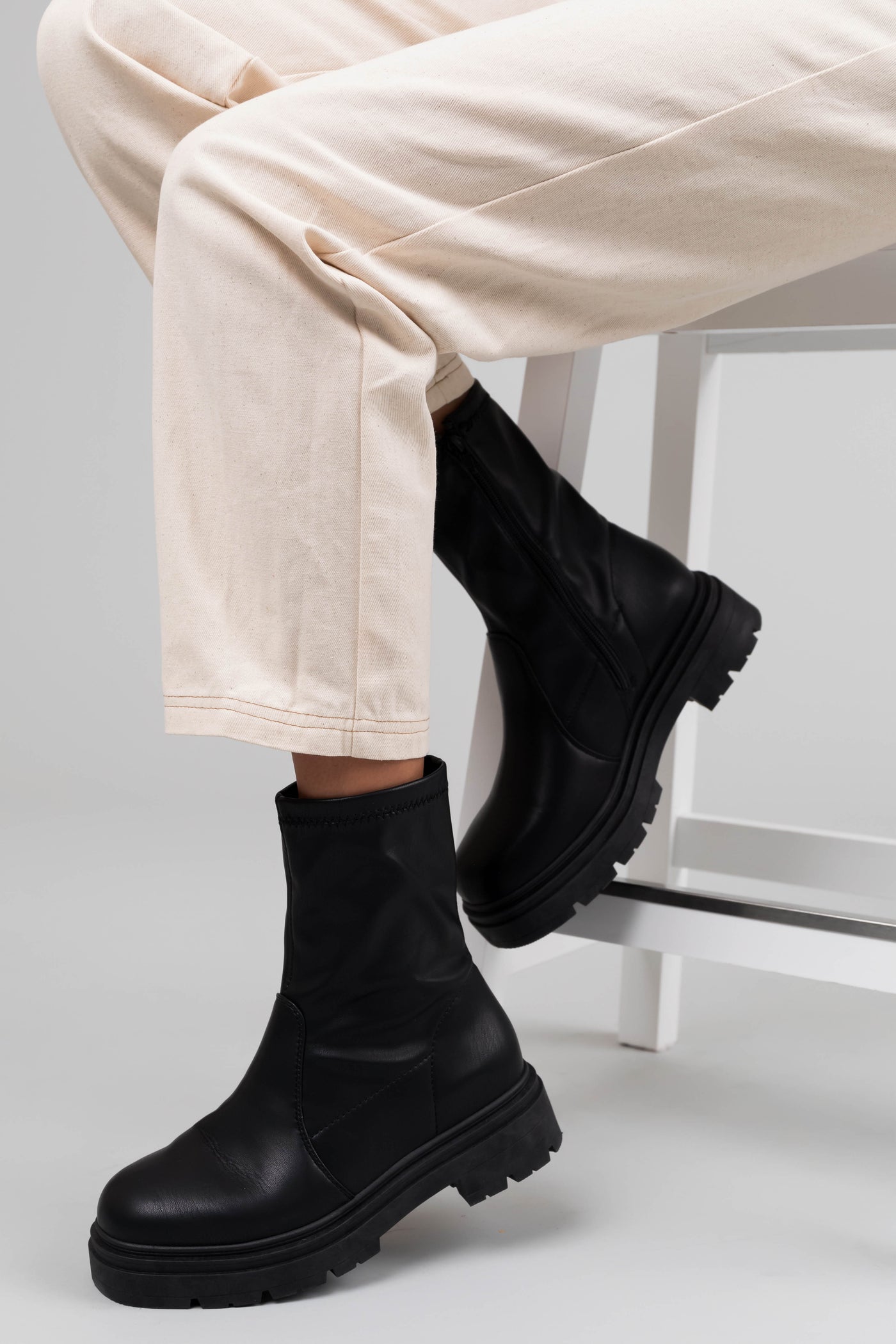 Black Faux Leather Chunky Bootie | Lime Lush