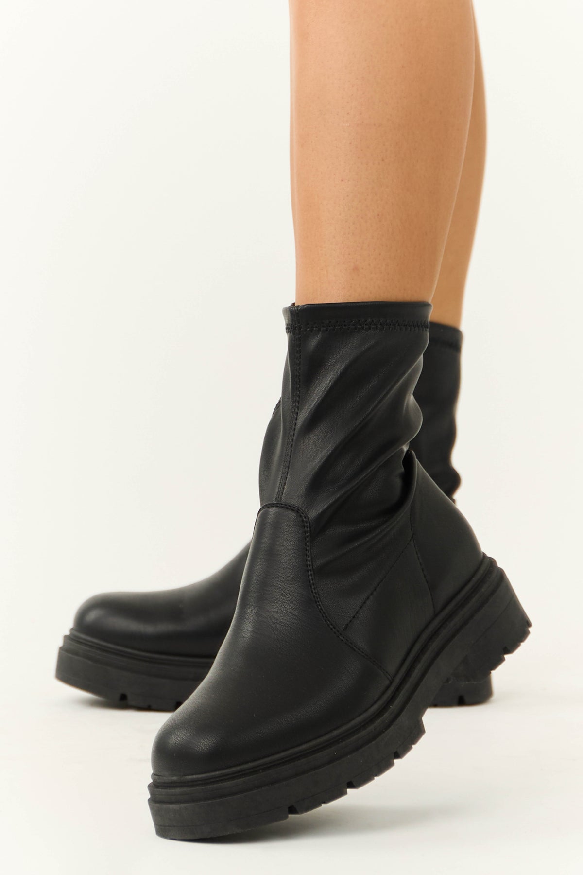 Black Faux Leather Chunky Bootie | Lime Lush Boutique