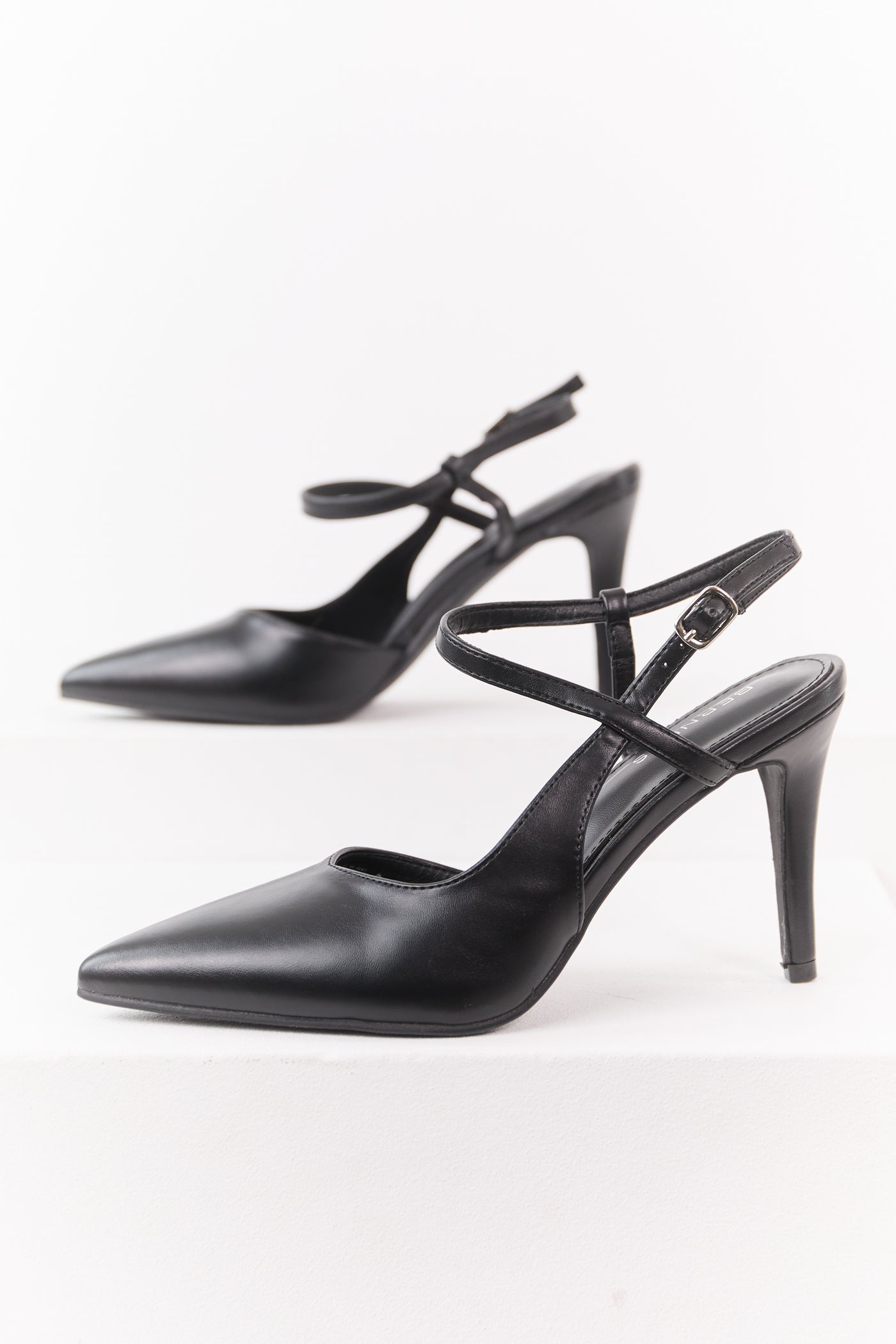 Black Faux Leather Closed Pointed Toe Heels