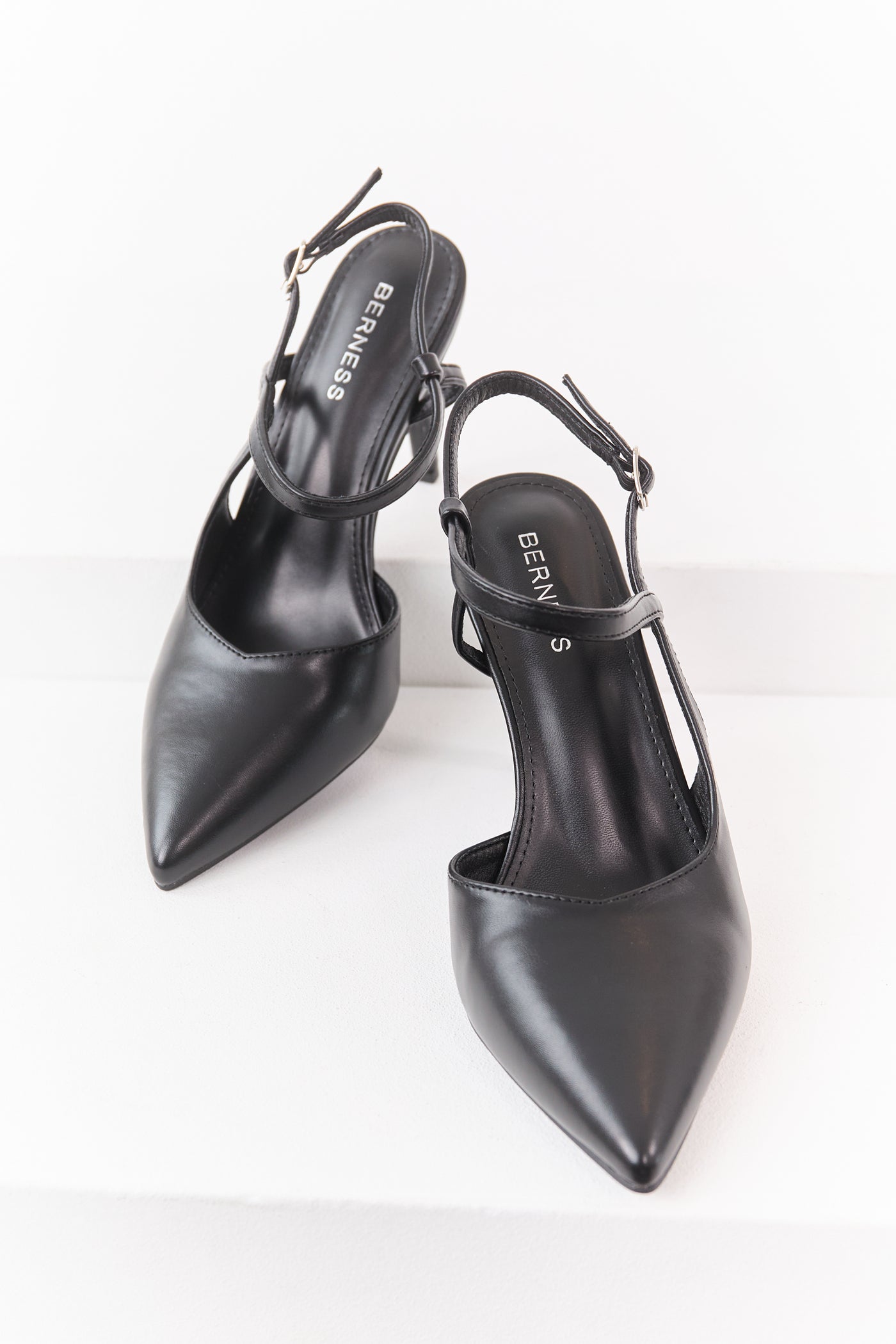 Black Faux Leather Closed Pointed Toe Heels