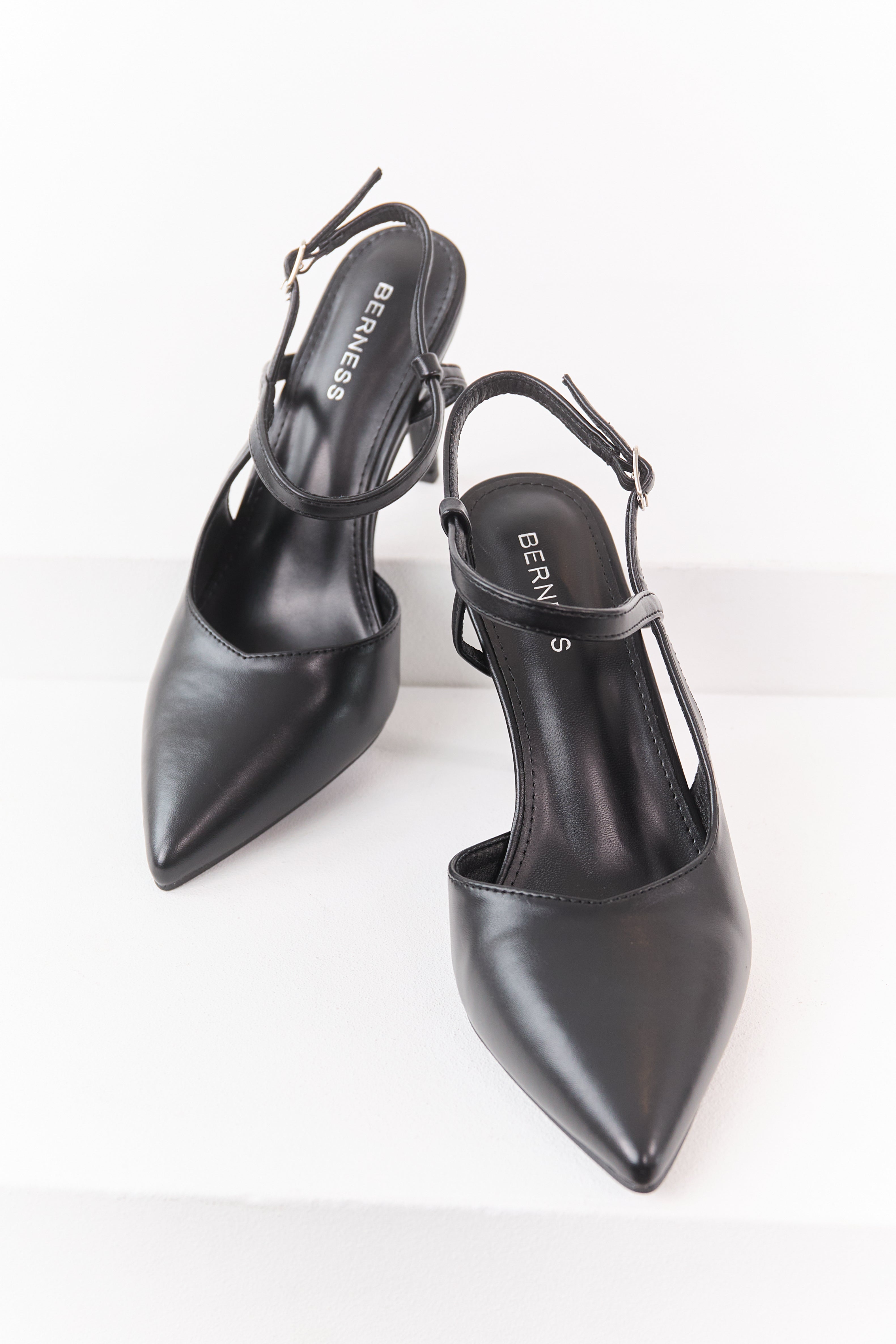 Black Faux Leather Closed Pointed Toe Heels