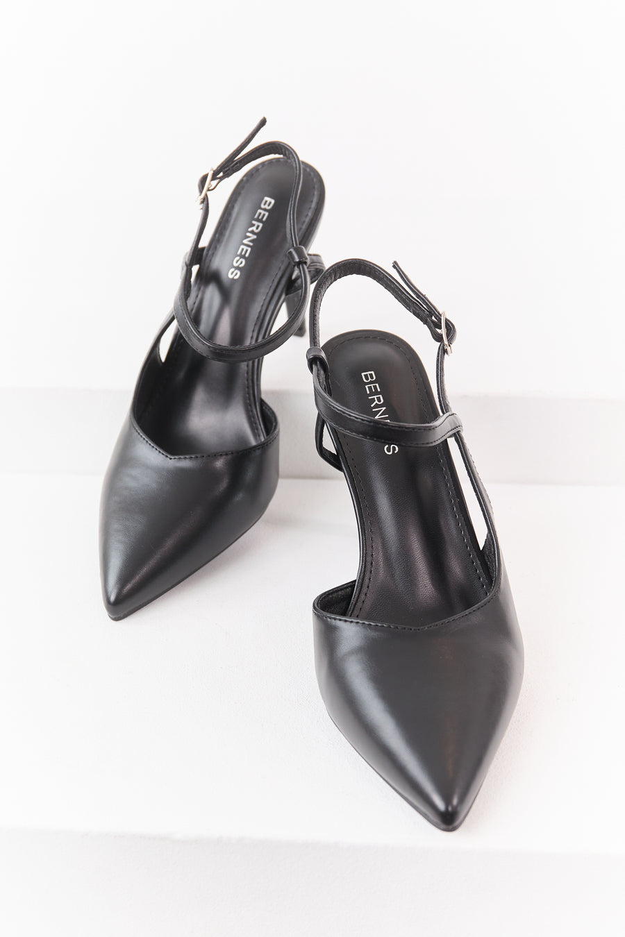 Black Faux Leather Closed Pointed Toe Heels