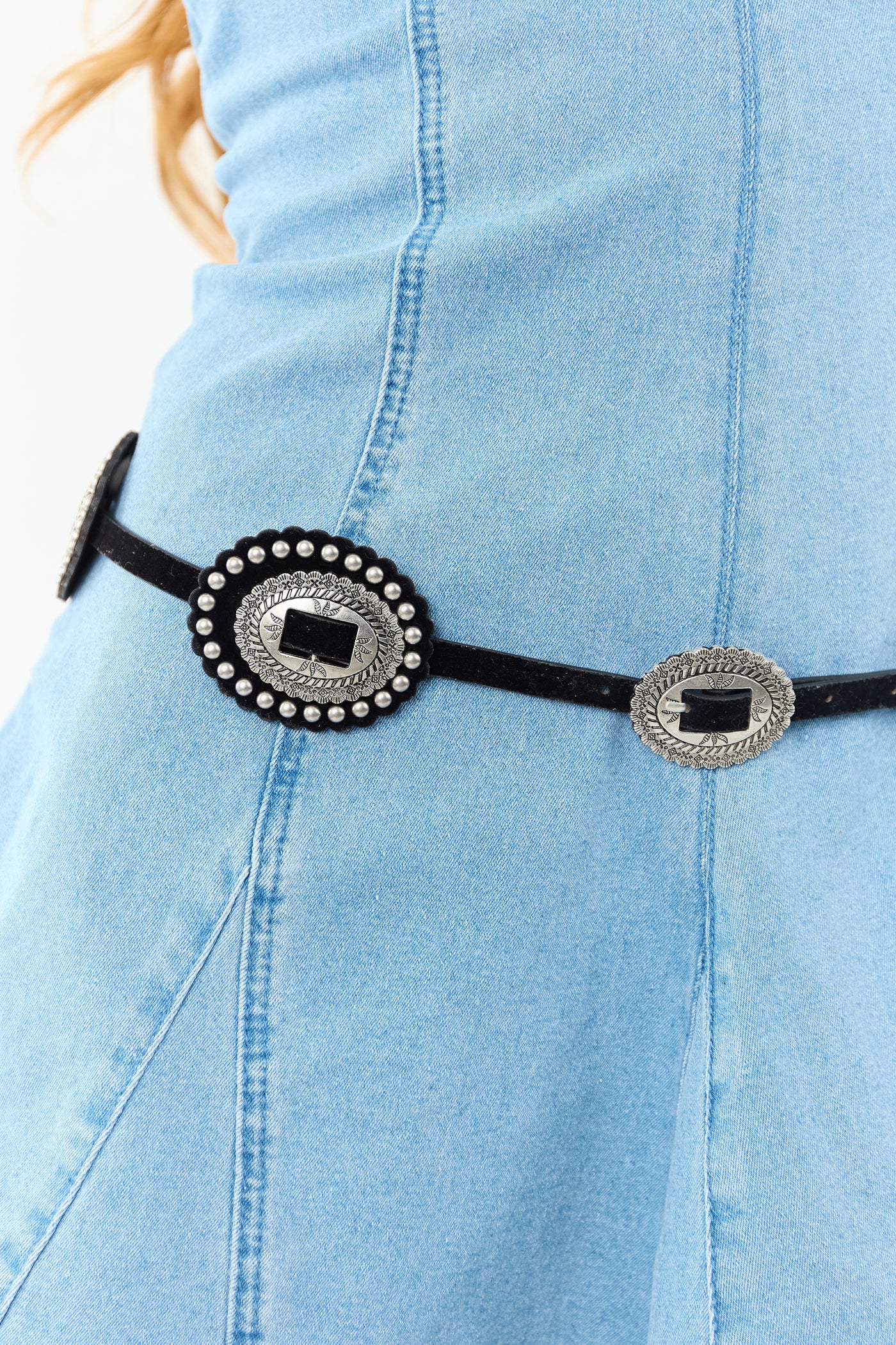 Black Faux Leather Concho Disc Belt