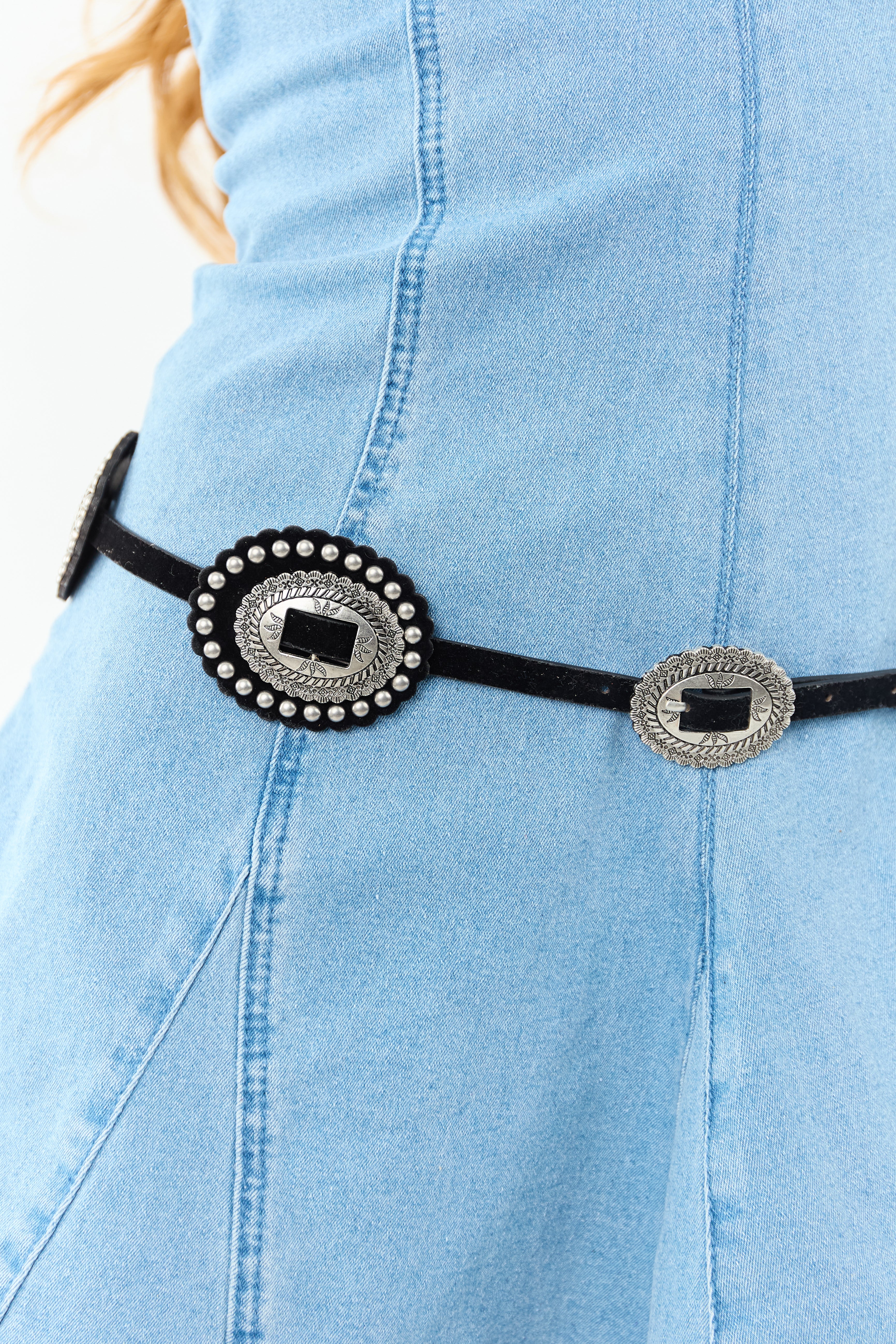 Black Faux Leather Concho Disc Belt