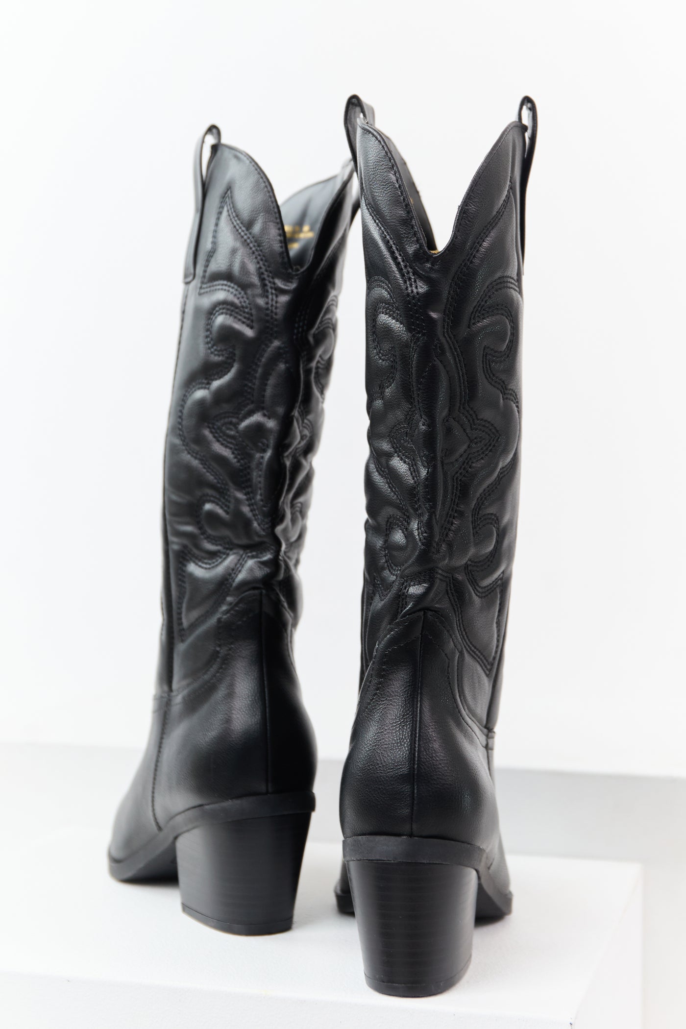 Black Faux Leather Embroidered Cowboy Boots