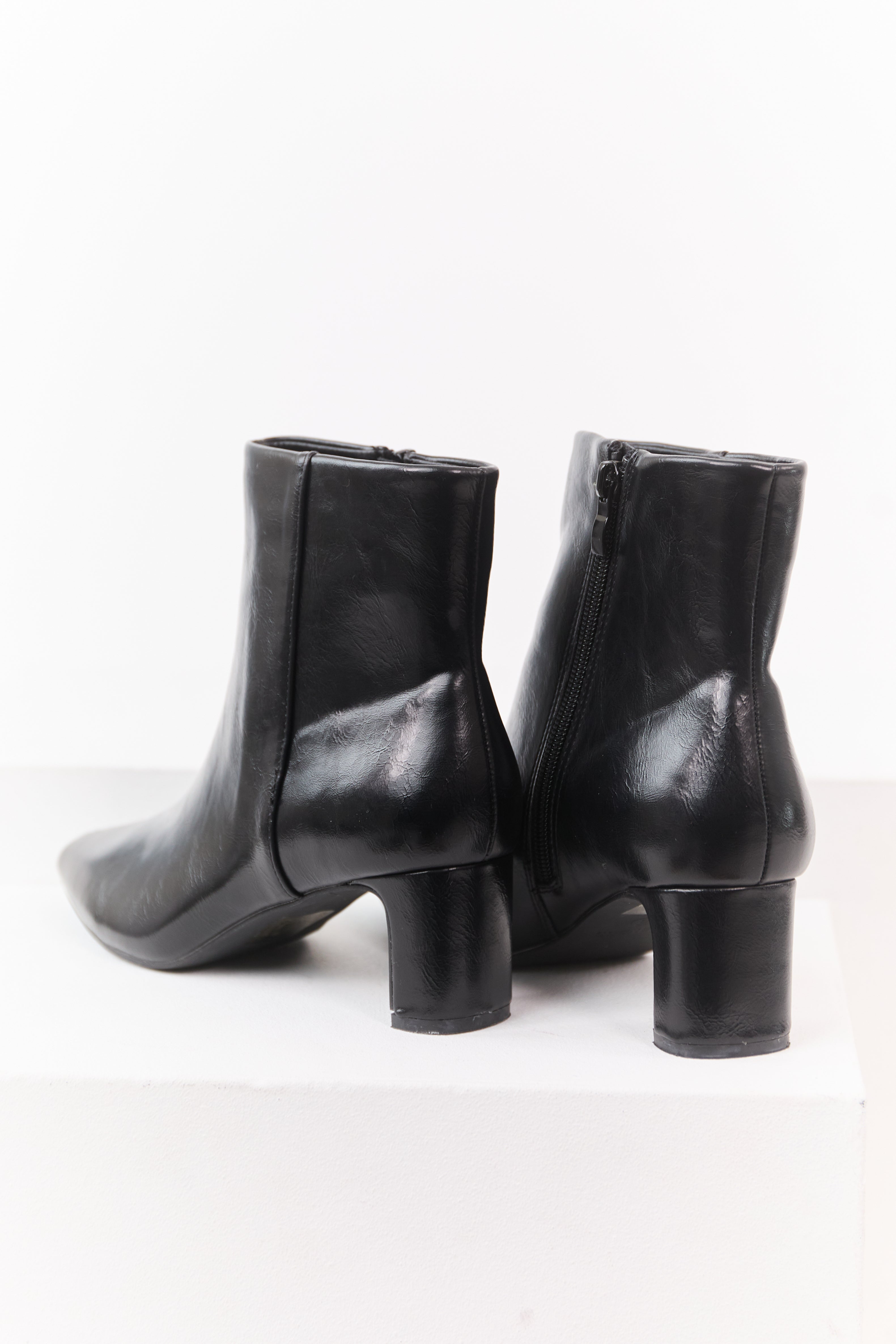 Black Faux Leather Pointed Toe Booties