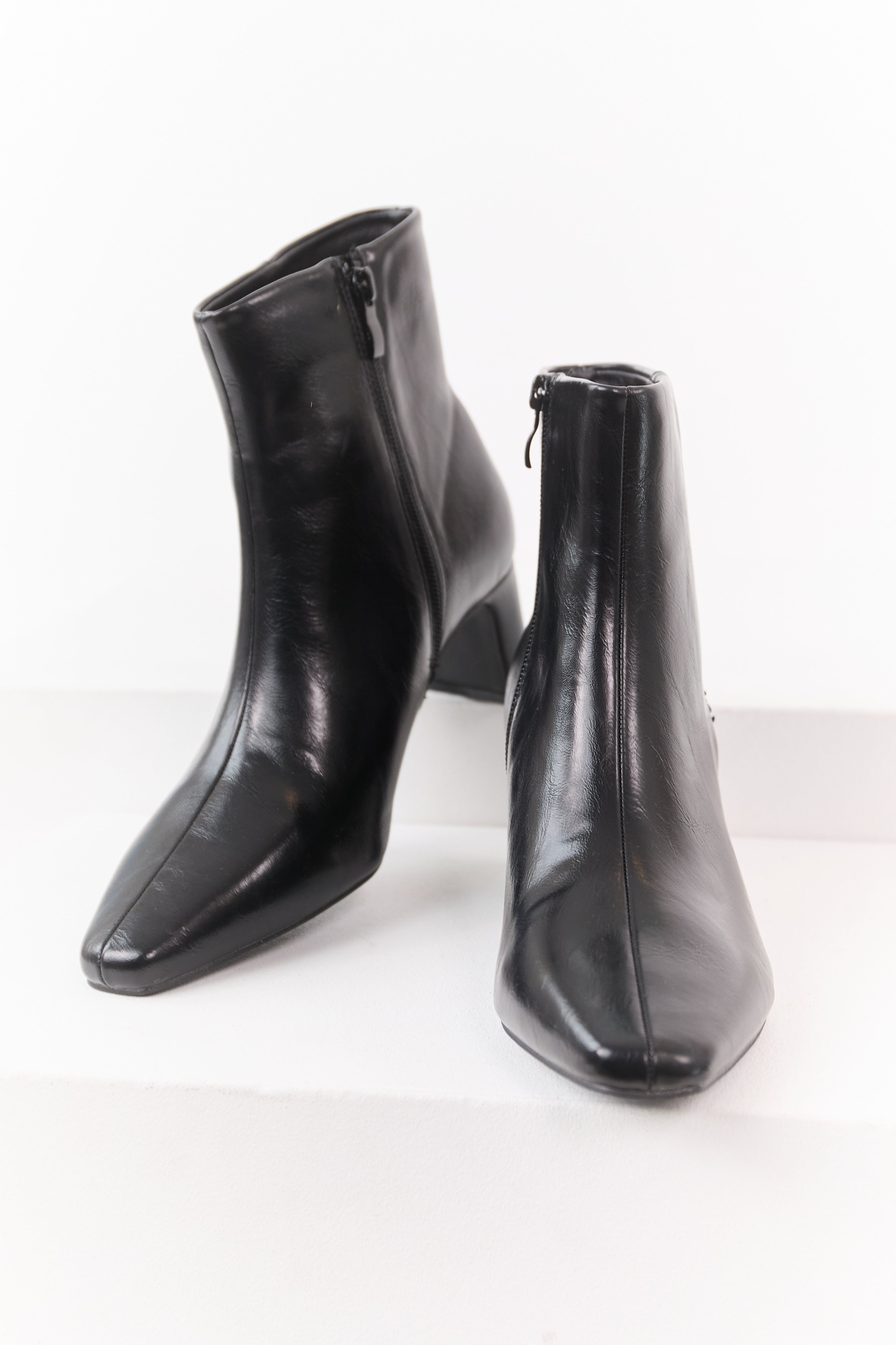 Black Faux Leather Pointed Toe Booties