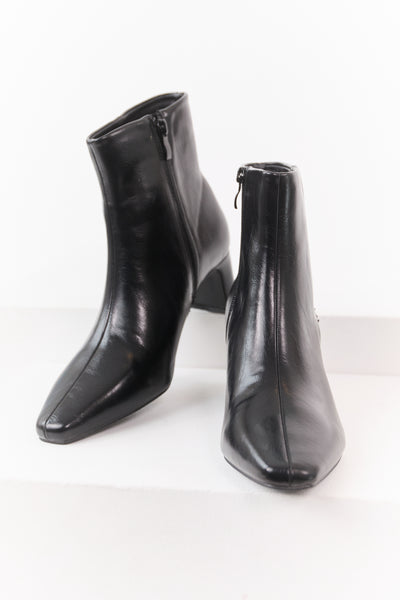 Black Faux Leather Pointed Toe Booties