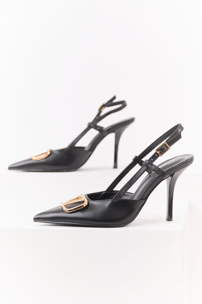 Black Faux Leather Pointed Toe Stiletto Heels