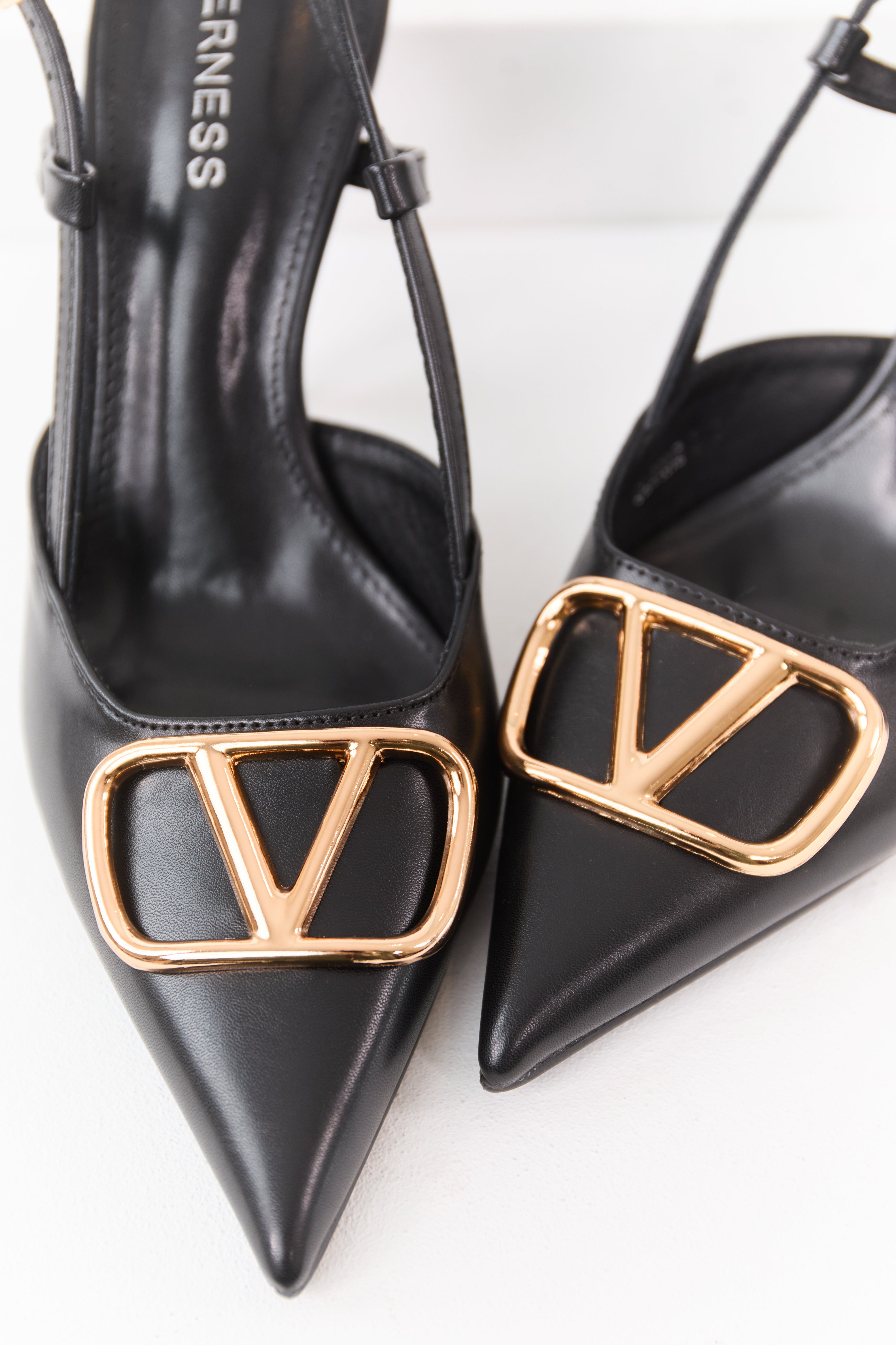 Black Faux Leather Pointed Toe Stiletto Heels