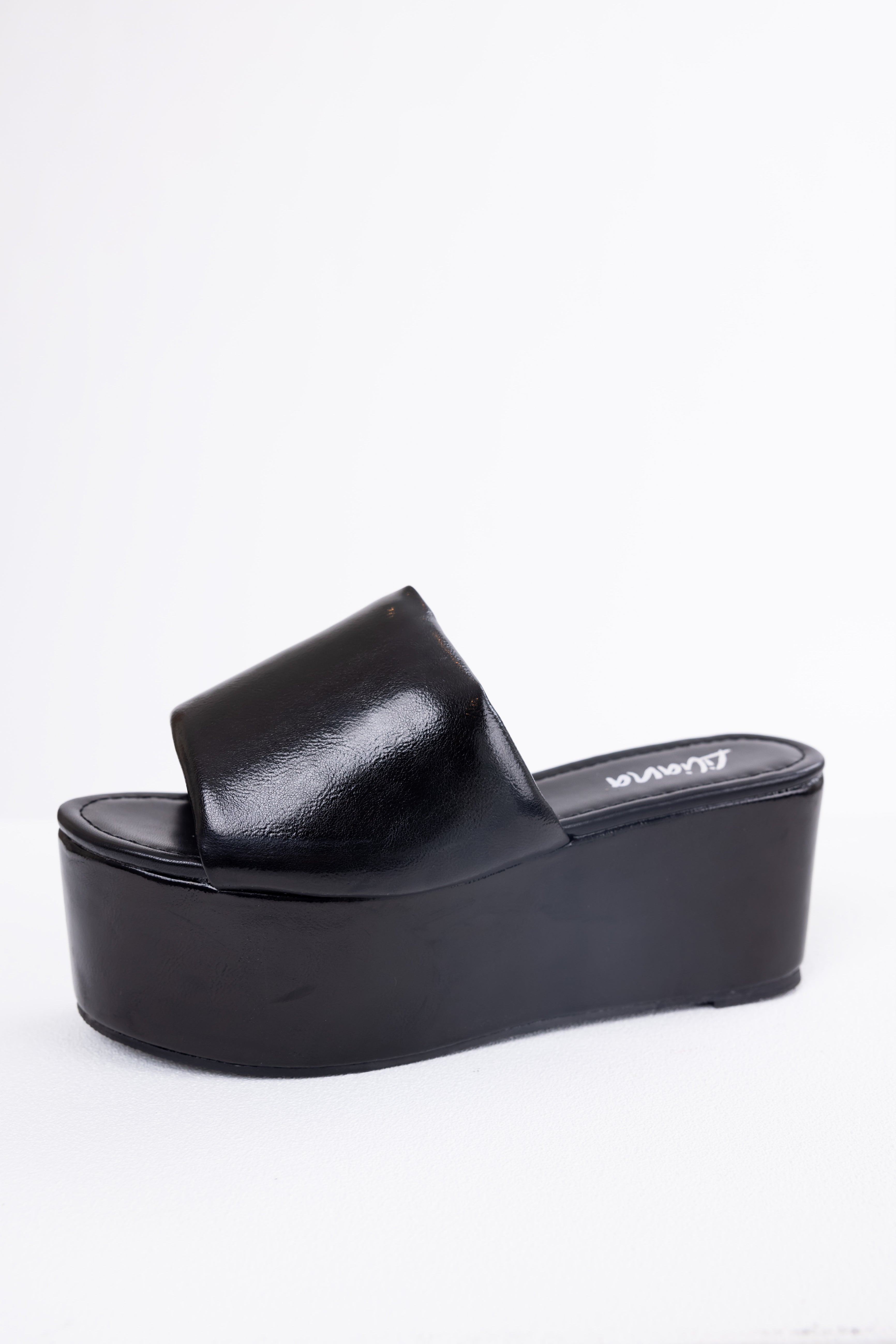 Black Faux Leather Puffy Band Platform Sandal | Lime Lush