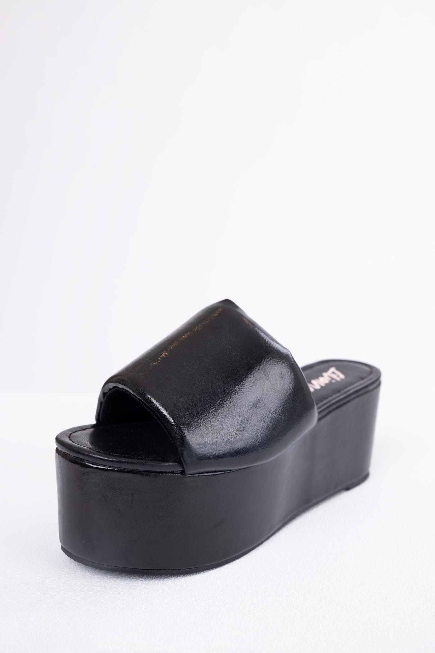 Black Faux Leather Puffy Band Platform Sandal