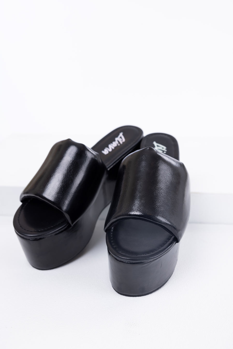 Black Faux Leather Puffy Band Platform Sandal