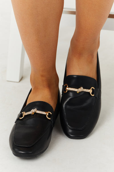 Black Faux Leather Rhinestone Knot Penny Loafers