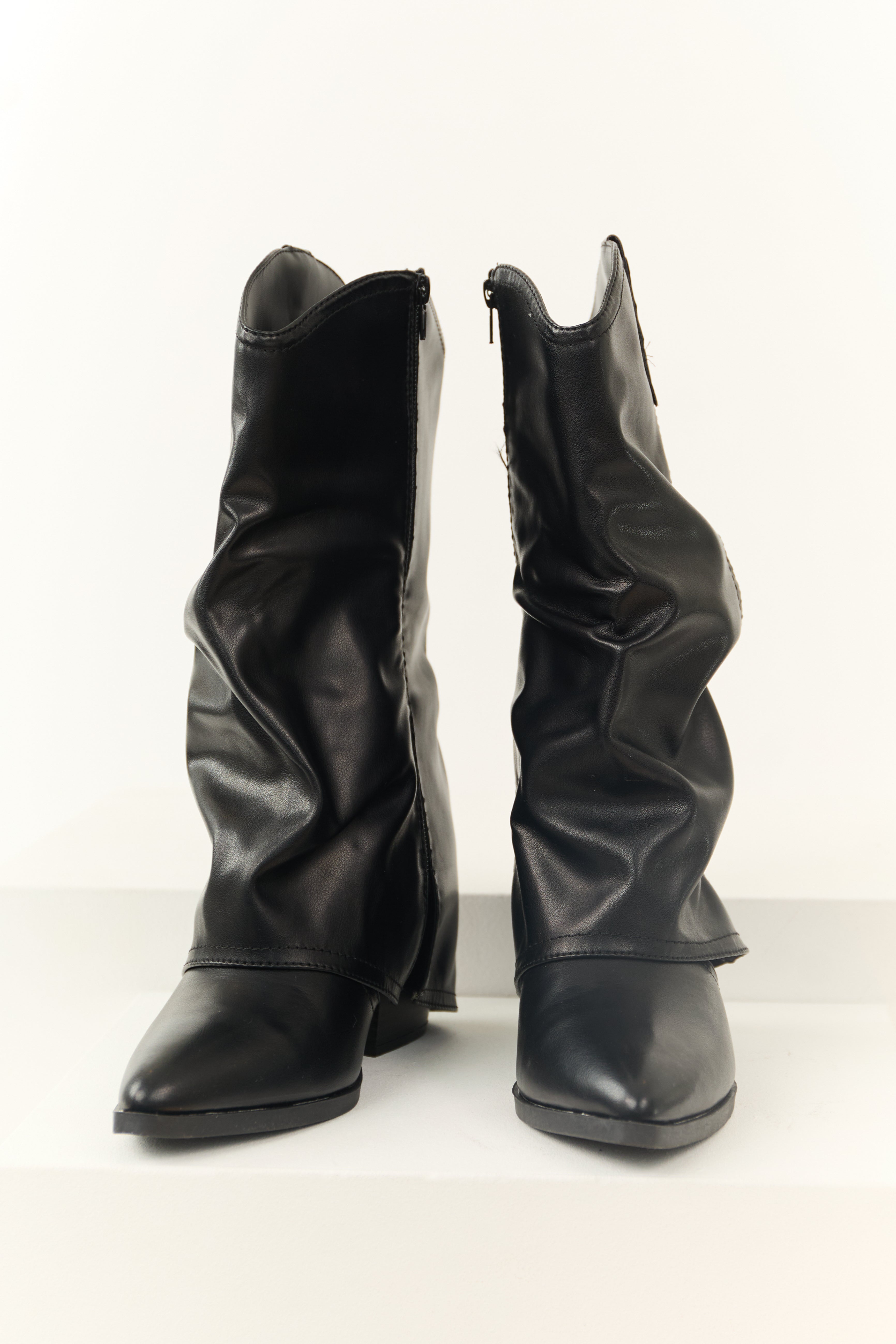 Black Faux Leather Slouchy Foldover Boot | Lime Lush Boutique
