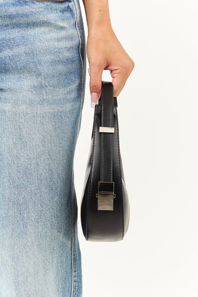 Black Faux Leather Small Half Moon Handbag