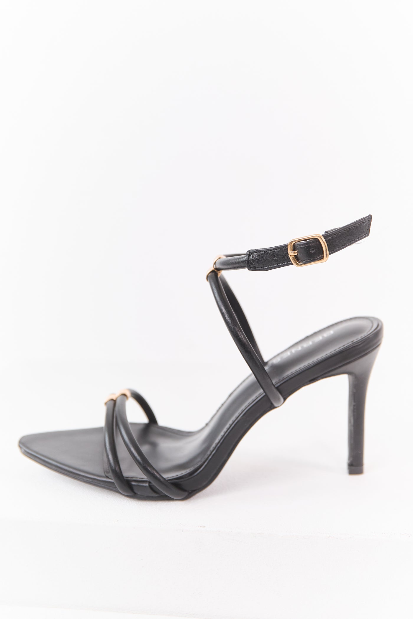 Black Faux Leather Strappy Pointed Toe Heels
