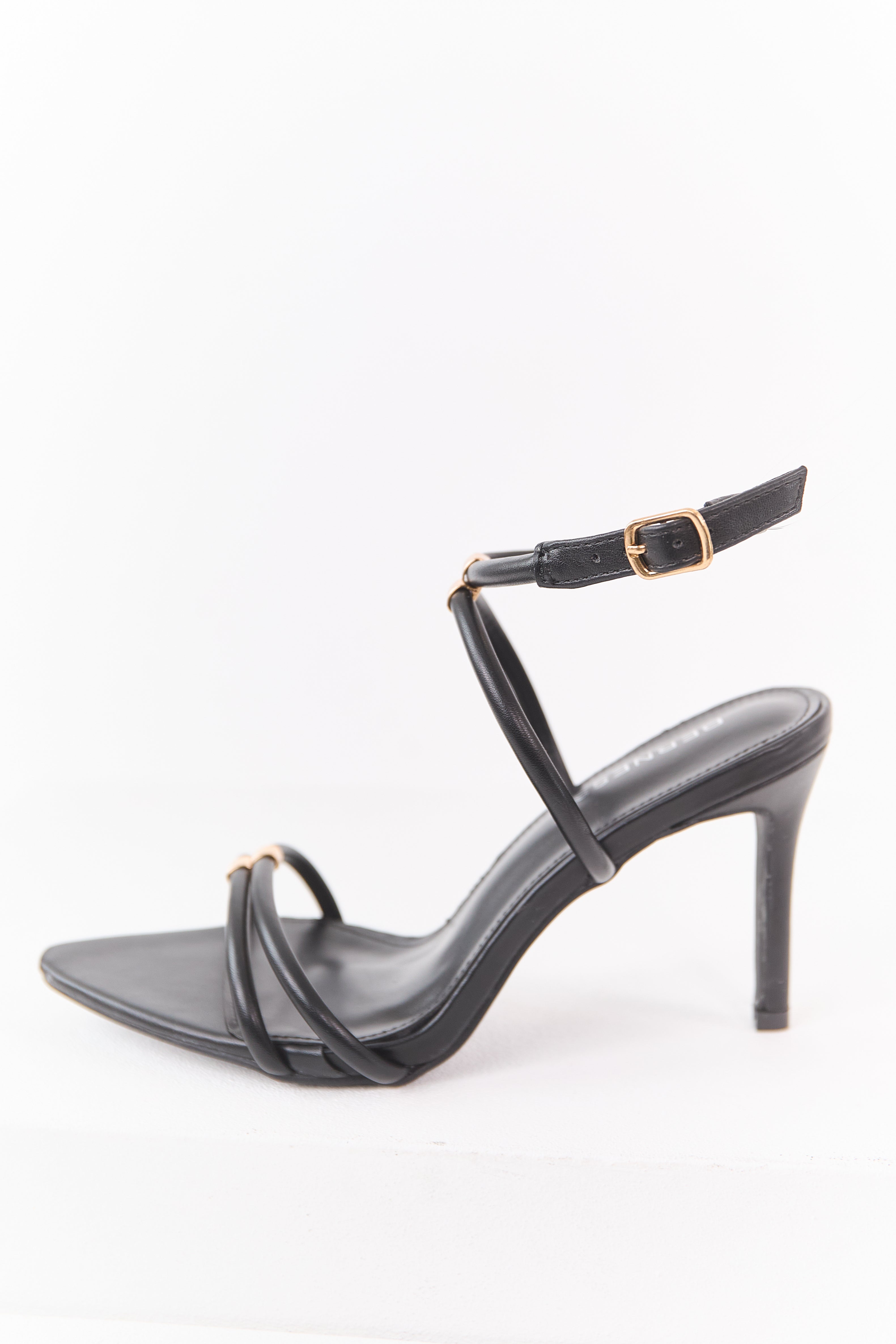Black Faux Leather Strappy Pointed Toe Heels