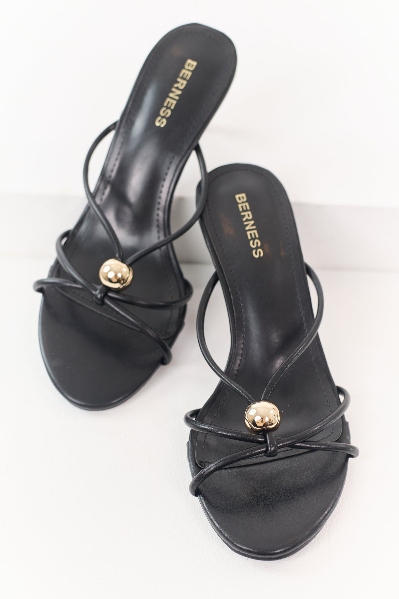 Black Faux Leather Strappy Stiletto Kitten Heels