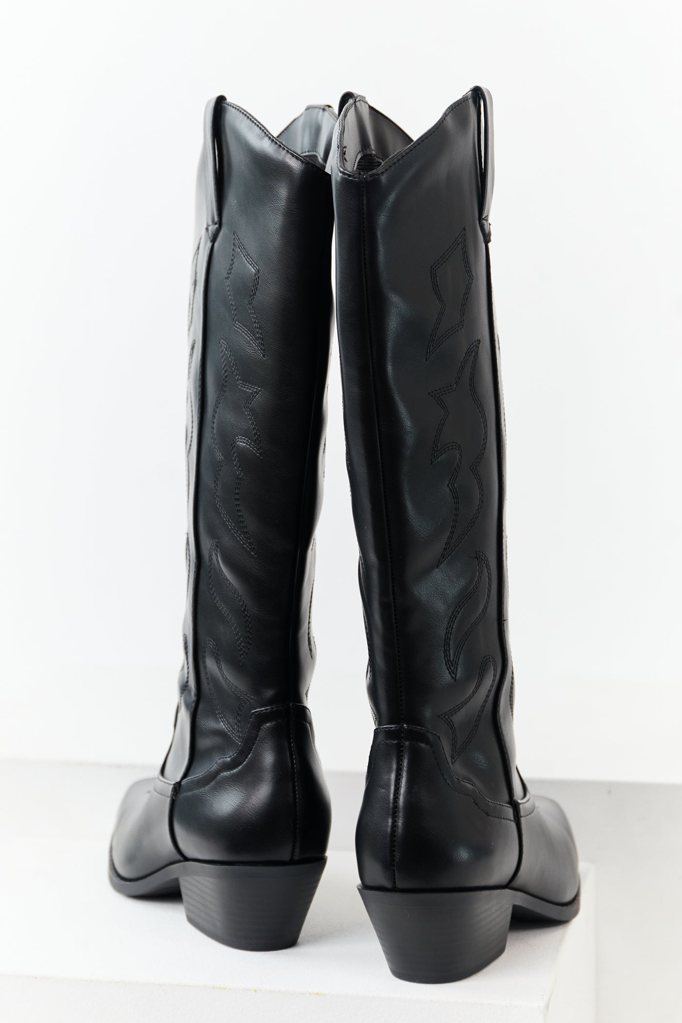 Black Faux Leather Western Embroidered Tall Boots