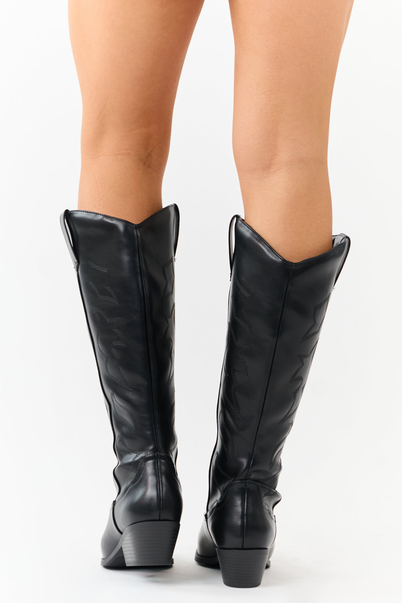 Black Faux Leather Western Embroidered Tall Boots