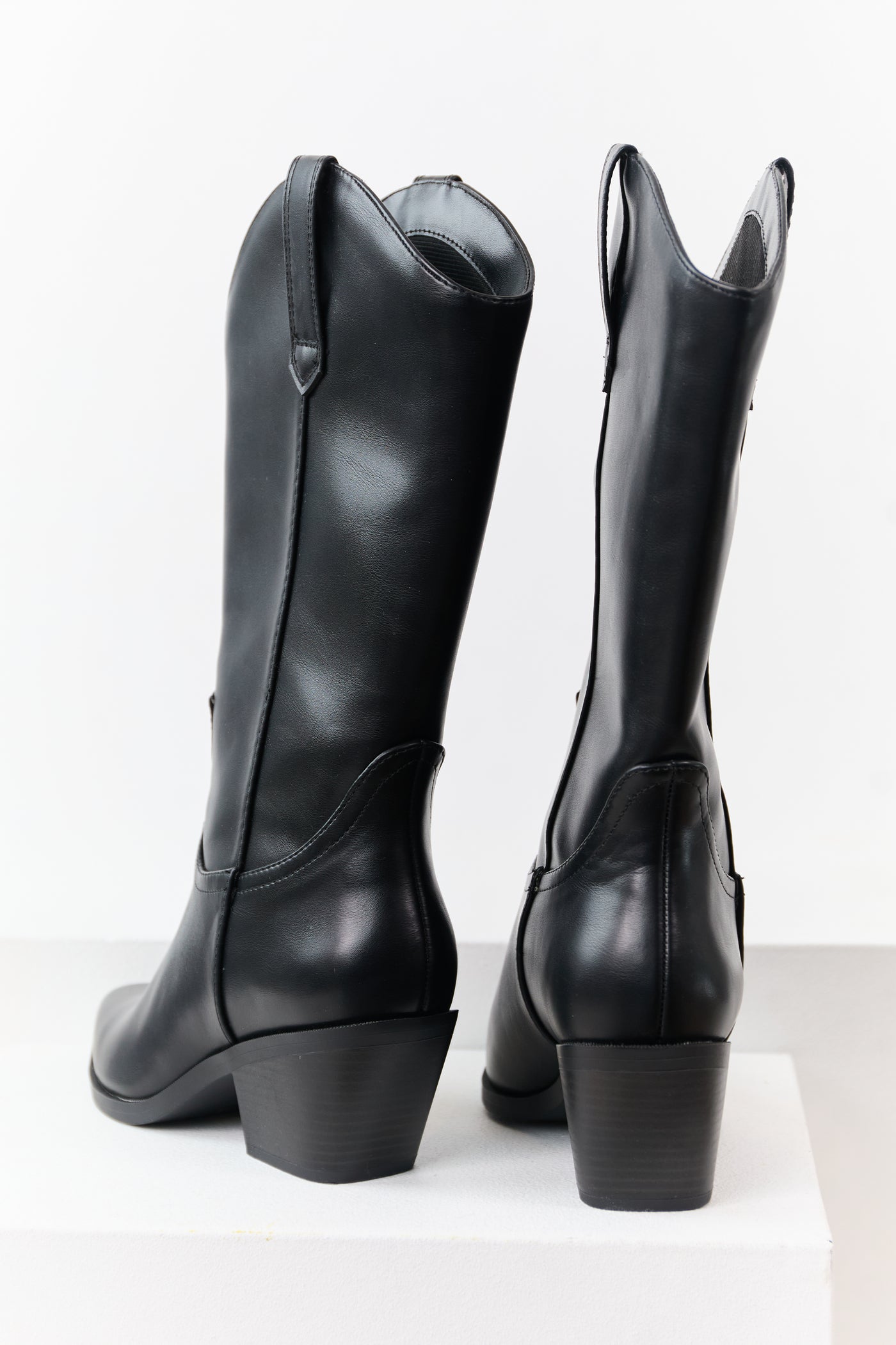 Black Faux Leather Western Style Tall Boots