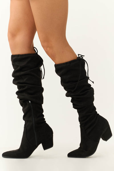 Perforated Suede Drawstring Mid-Calf Boots main image 0
