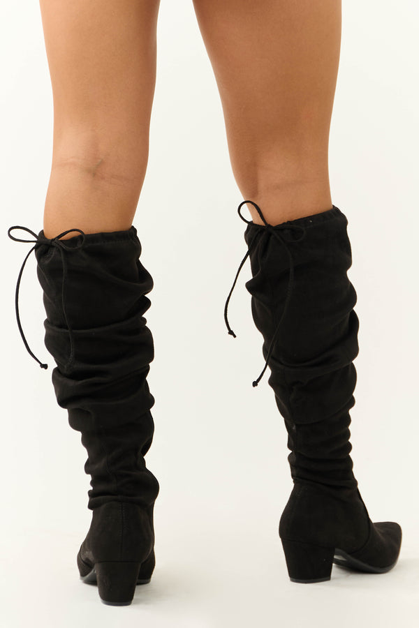 Black Stretch Suede Thigh High Boots