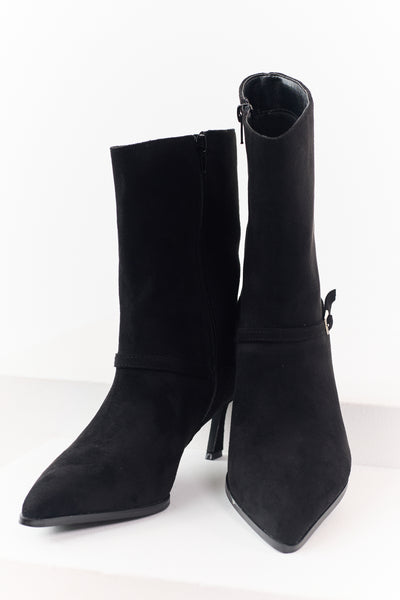 Black Faux Suede Kitten Heel Booties