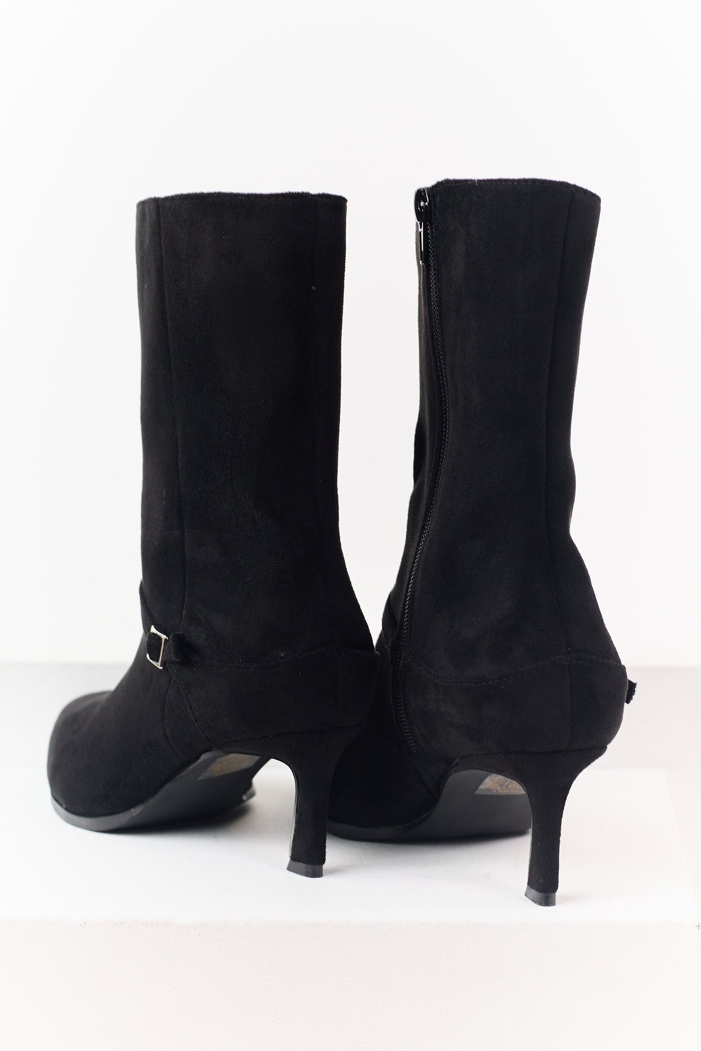 Black Faux Suede Kitten Heel Booties