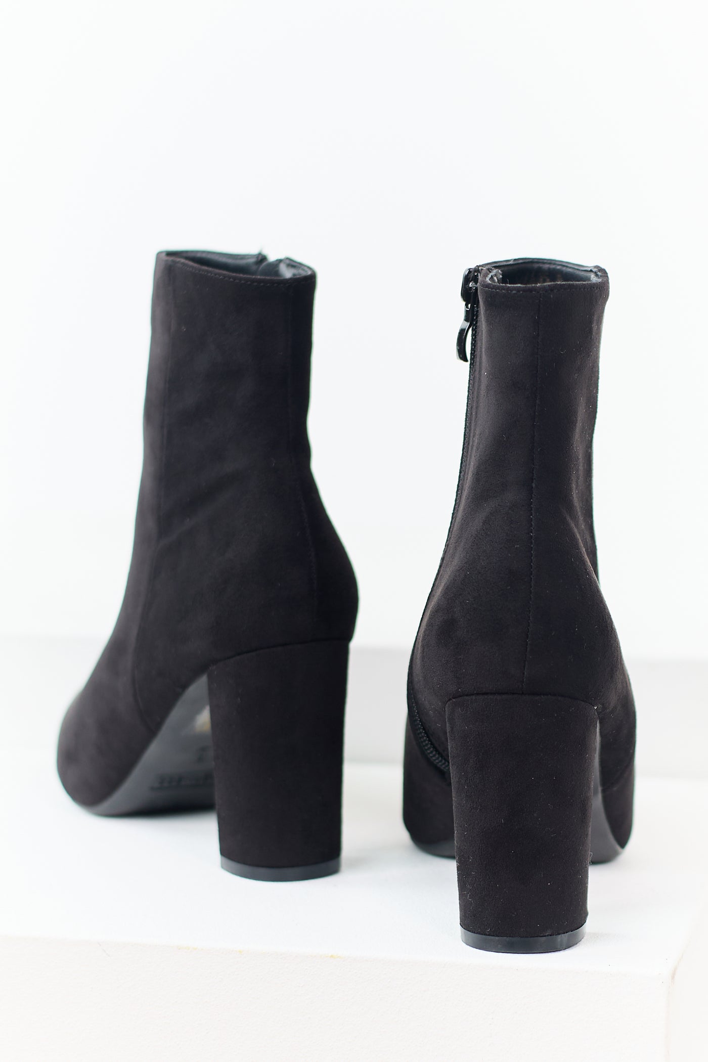 Black Faux Suede Pointed Toe Heeled Booties