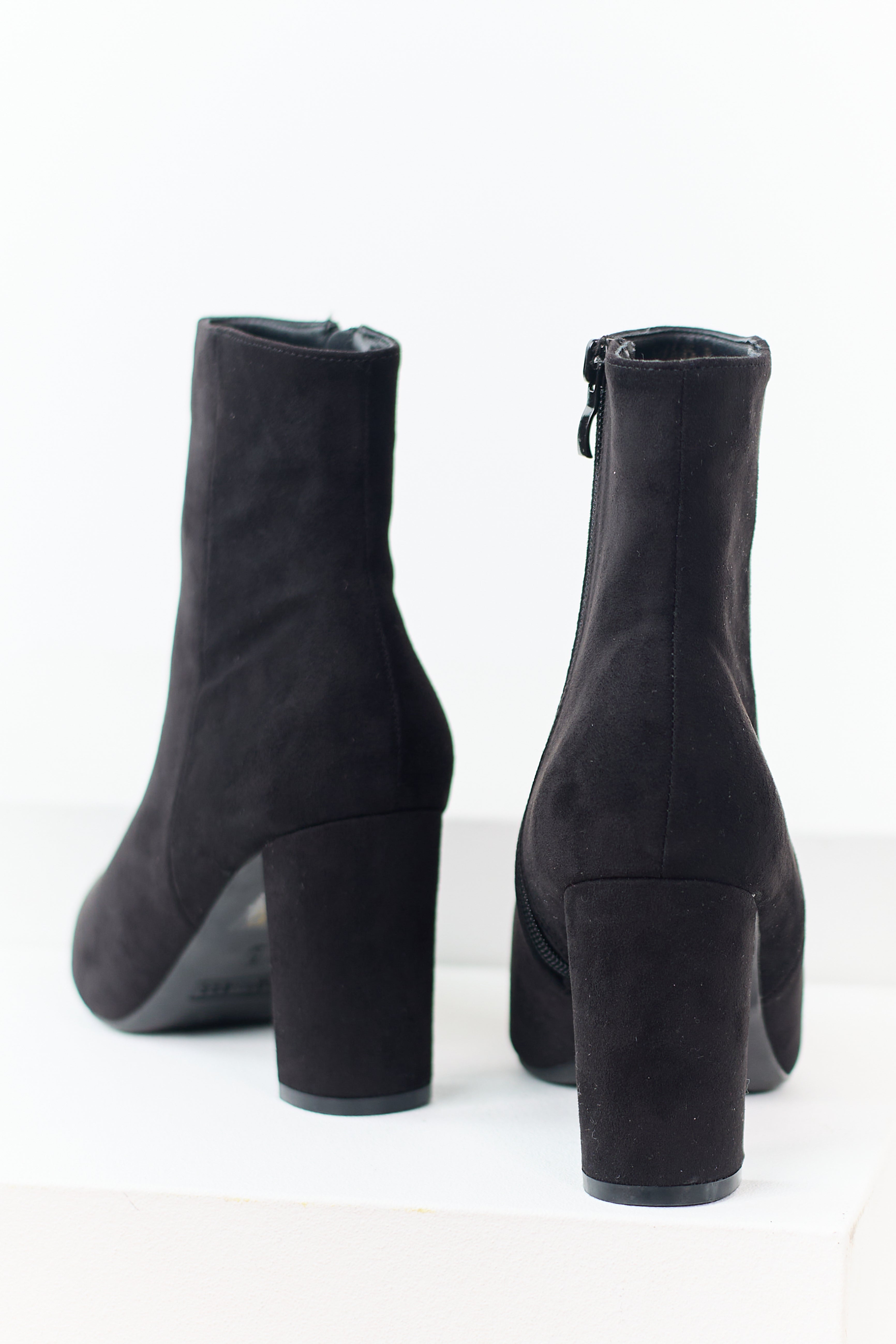 Black Faux Suede Pointed Toe Heeled Booties