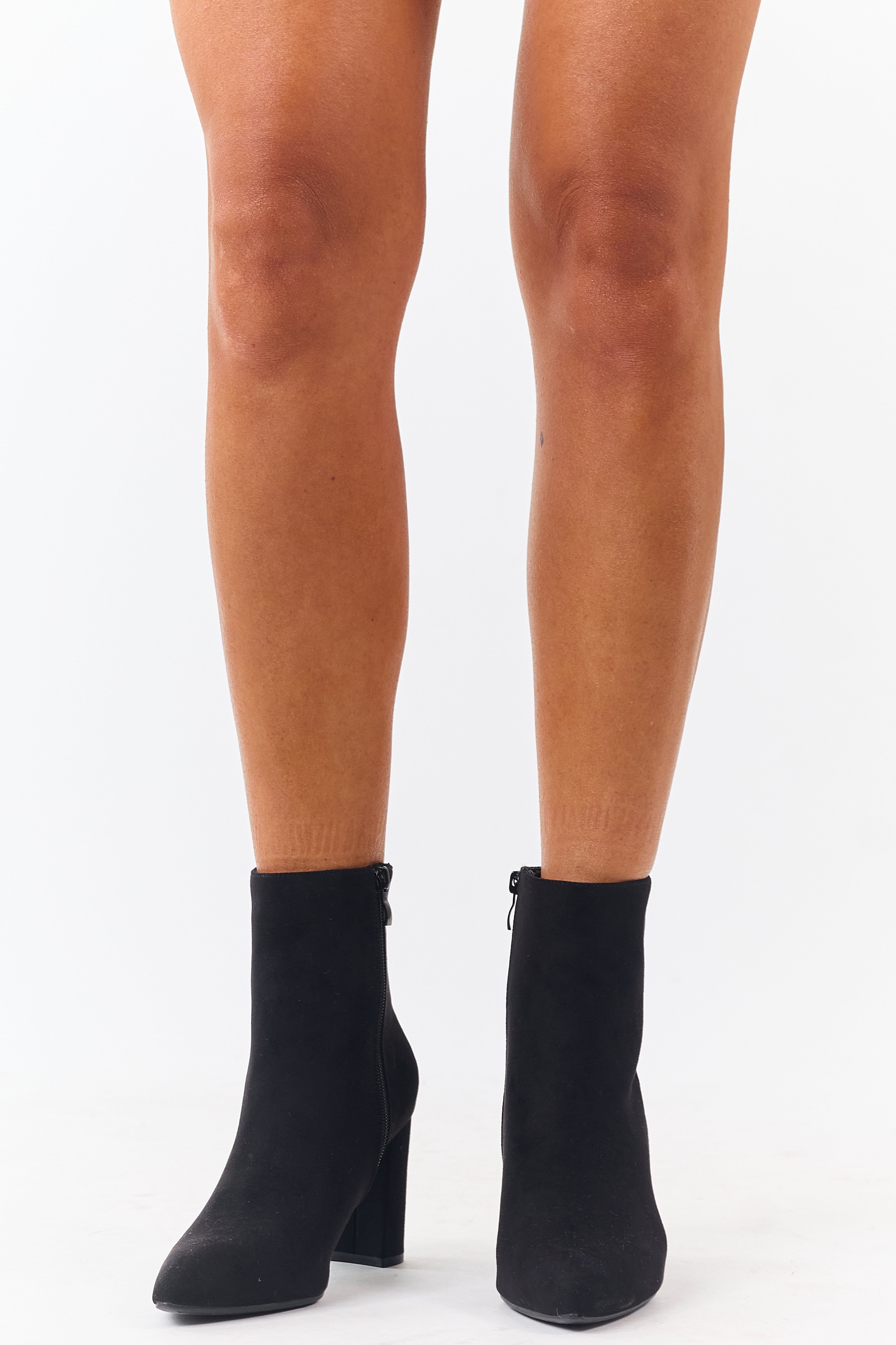 Black Faux Suede Pointed Toe Heeled Booties