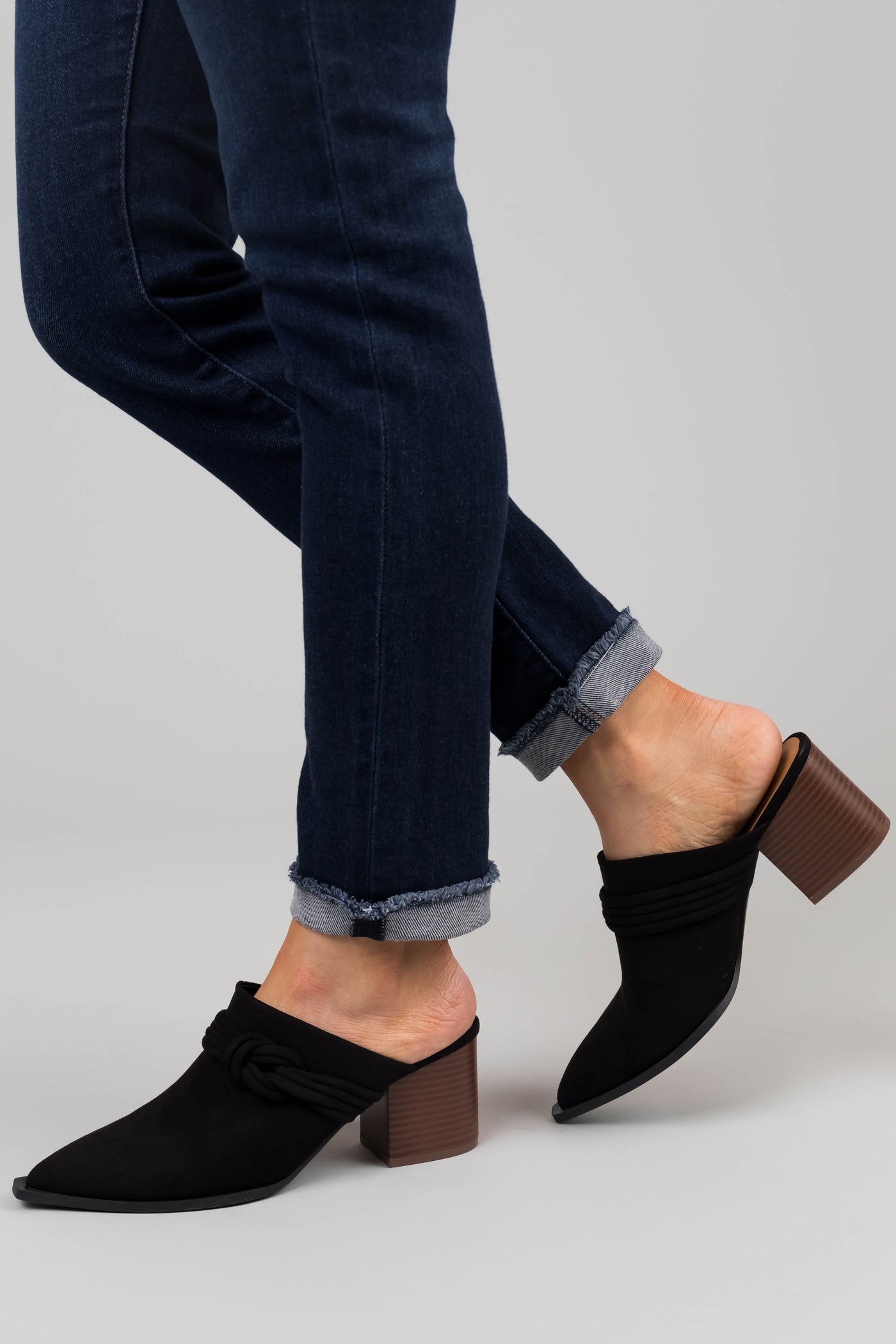 Black Faux Suede Pointed Toe Mules