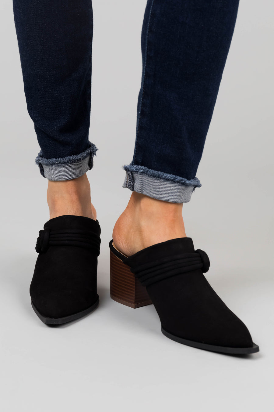 Black Faux Suede Pointed Toe Mules