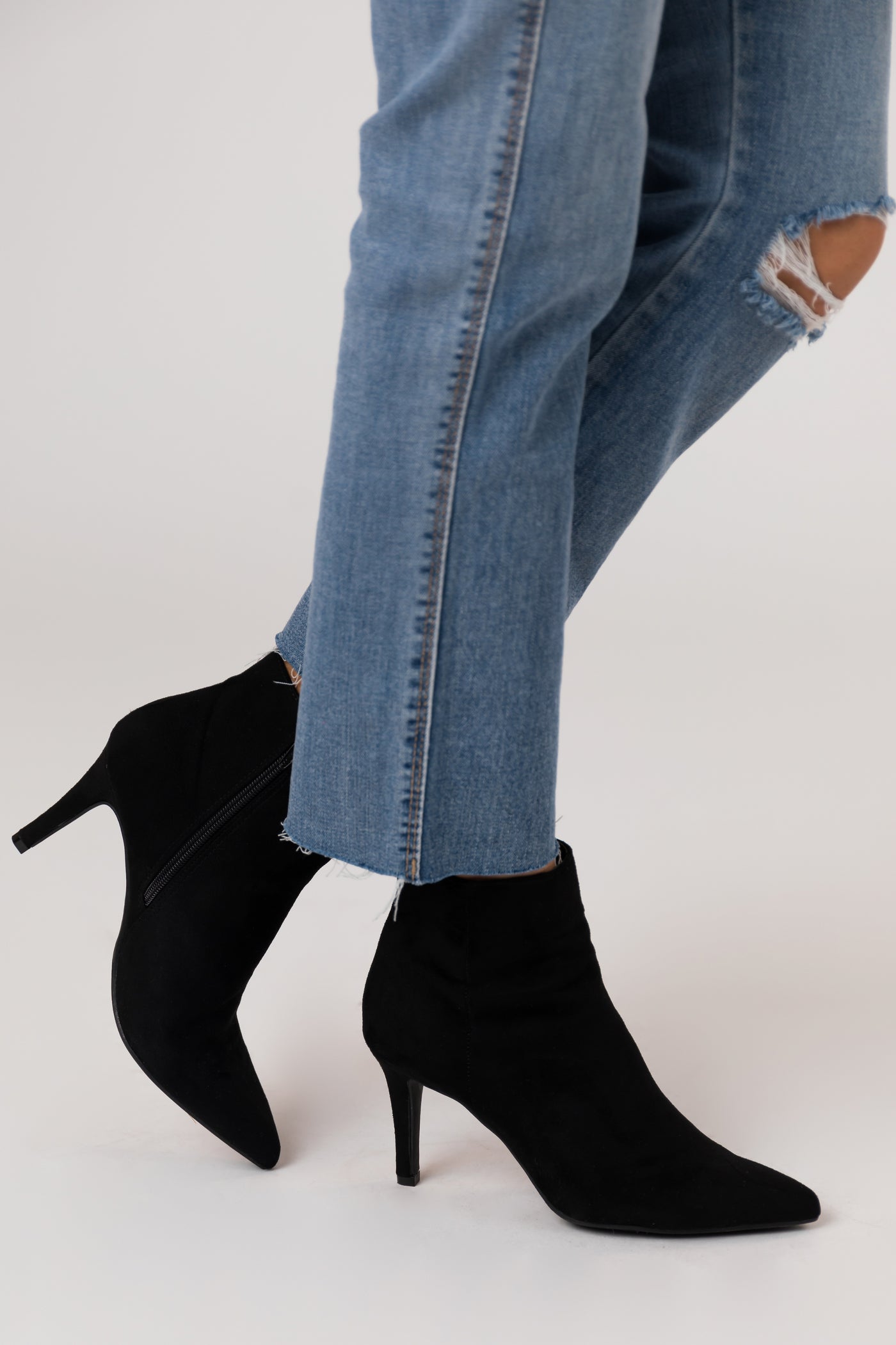 Black Faux Suede Pointed Toe Stiletto Booties