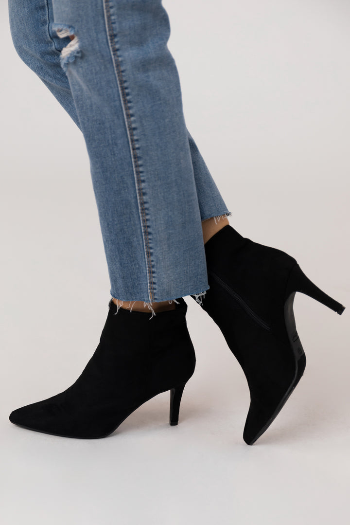 Black Faux Suede Pointed Toe Stiletto Booties