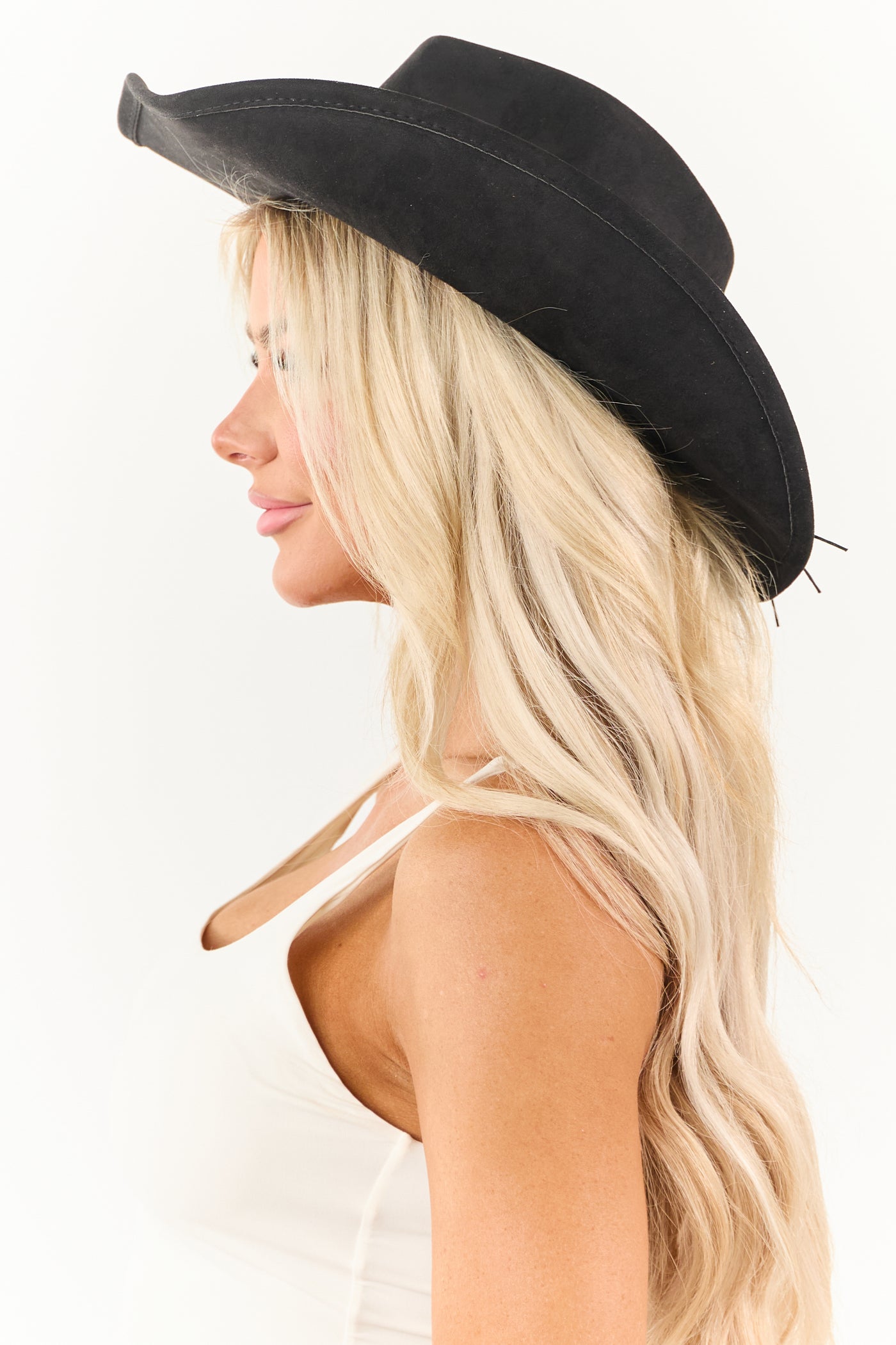 Black Faux Suede Star Disc Band Cowboy Hat