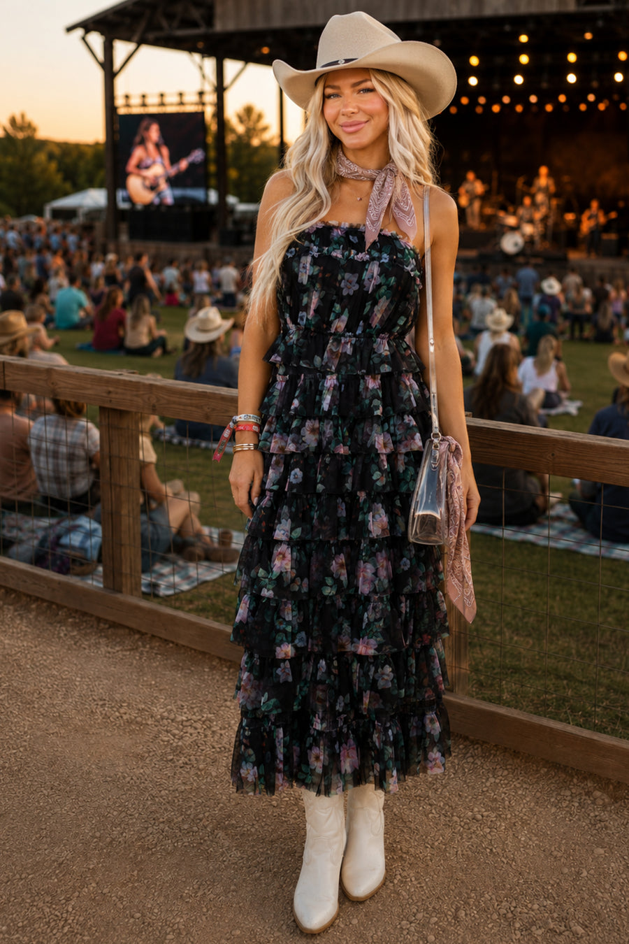 Black Floral Print Tiered Ruffle Mesh Maxi Dress