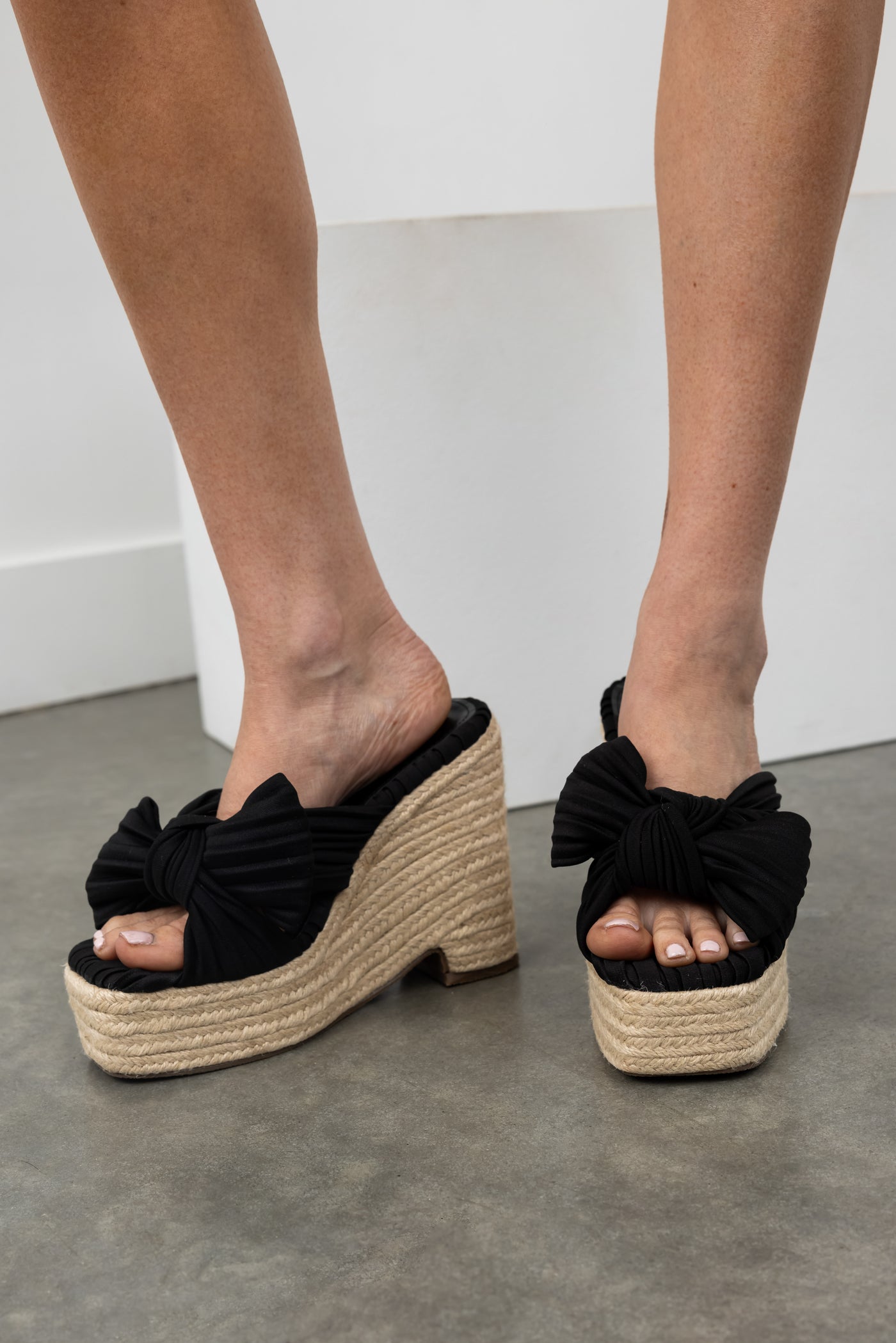 Black Front Bow Espadrille Platform Wedges | Lime Lush Boutique