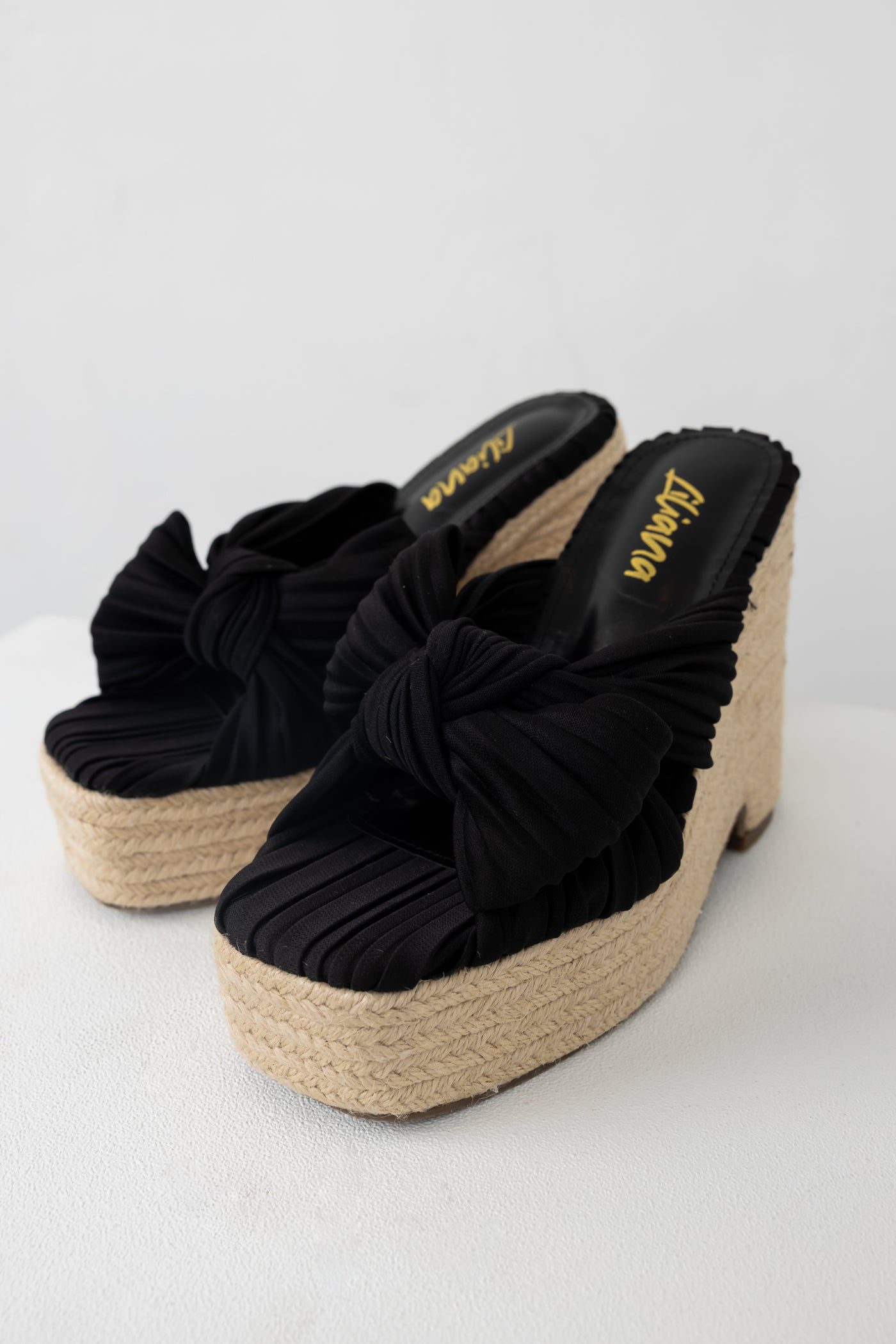 Black Front Bow Espadrille Platform Wedges | Lime Lush Boutique