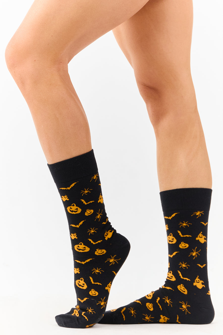 Black Halloween Print Crew Socks