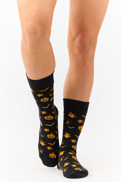 Black Halloween Print Crew Socks