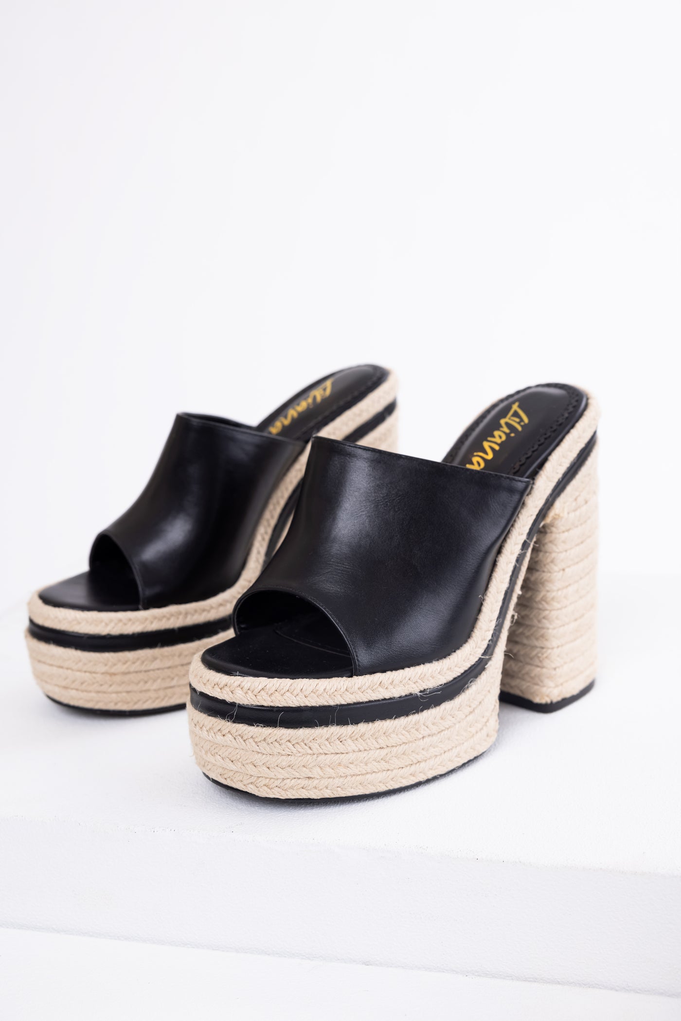 Black High Heel Espadrille Platform Sandals
