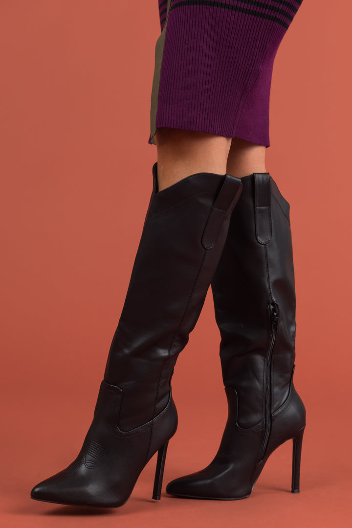 Black High Heel Pointed Toe Western Boots