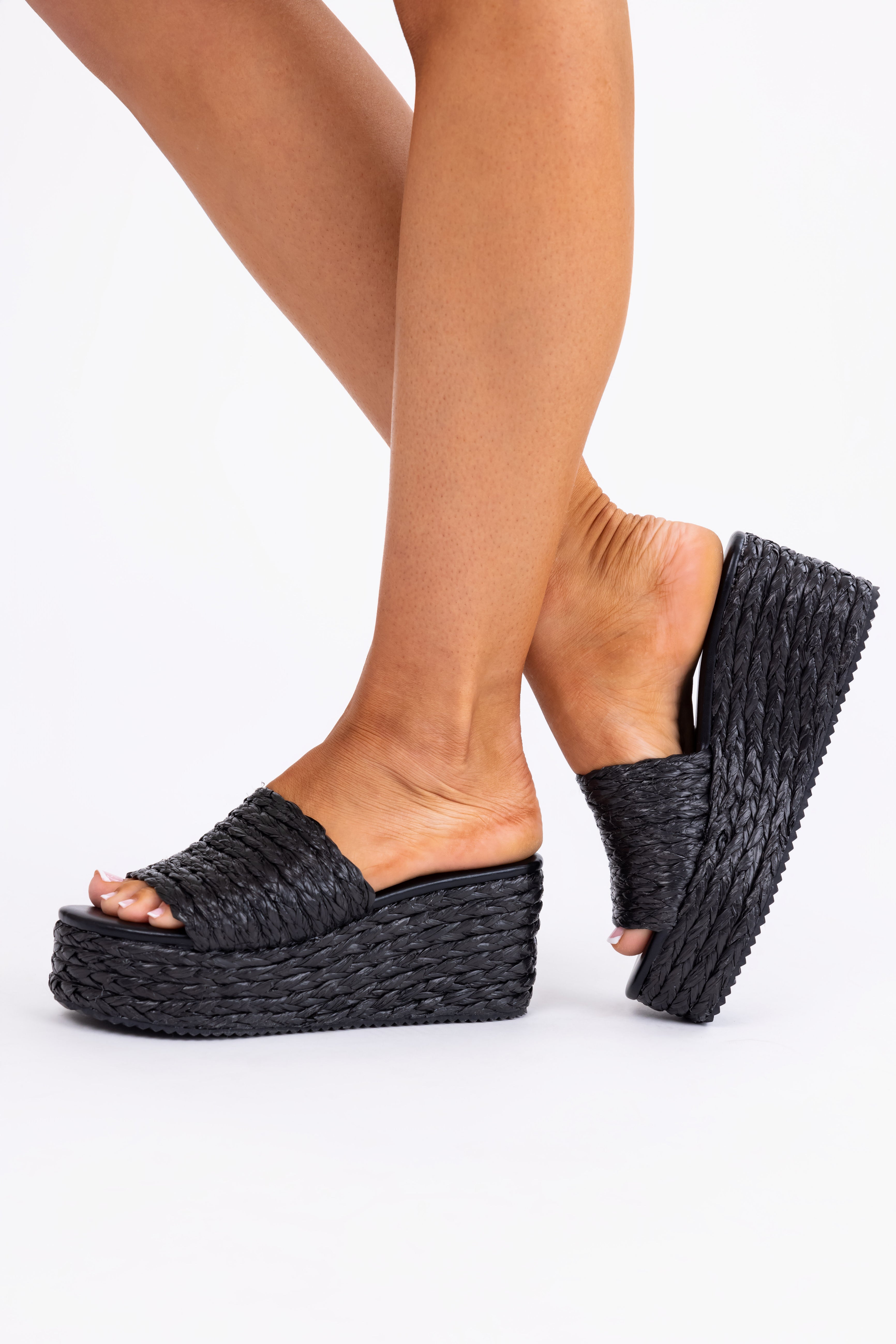 Black Jute Woven Cushioned Platform Wedges Lime Lush Boutique